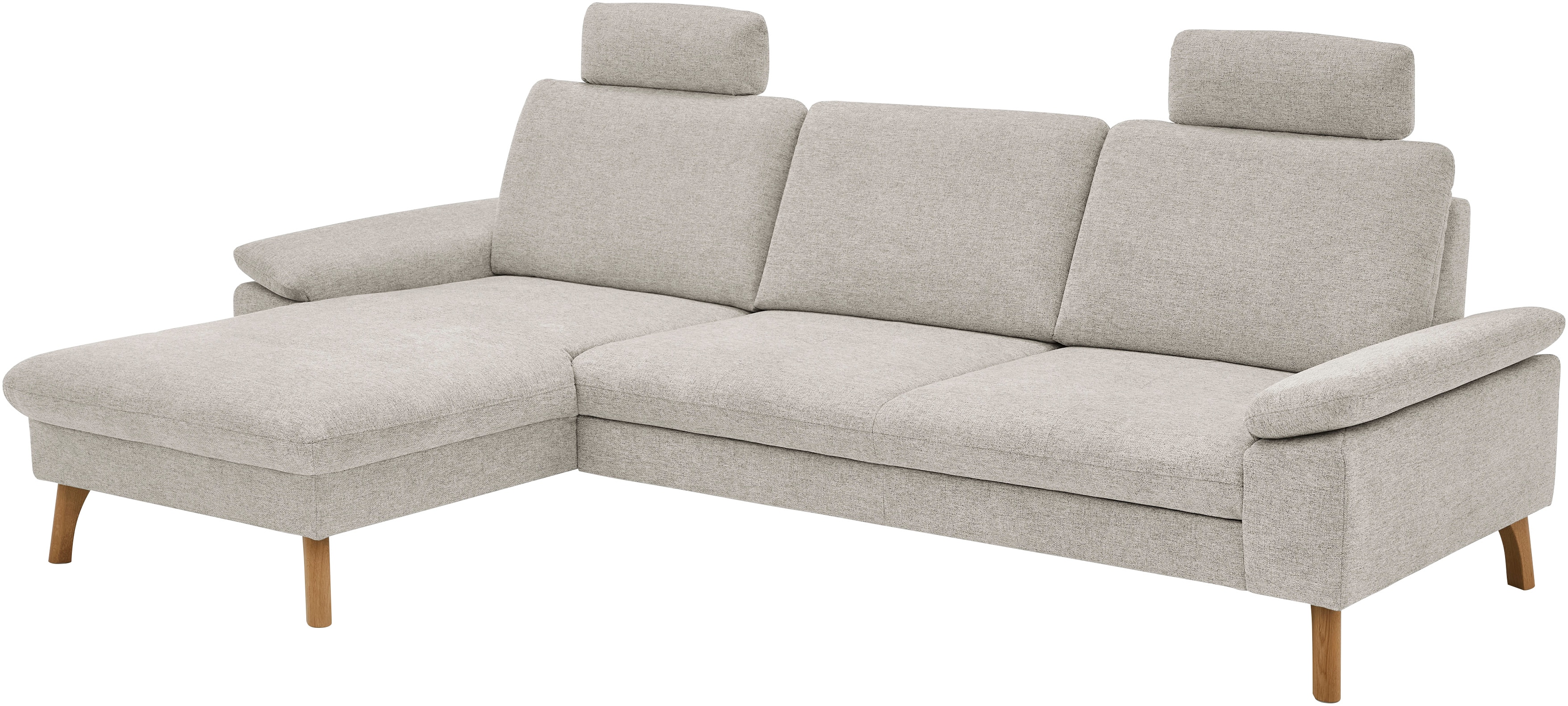 Die PlanBar Ecksofa "PP-LA24075 L-Form, Breite 286 cm" opt. mit Kopfstützen, Schlaffunktion, mot. Ottomane, Sitztiefenverst.