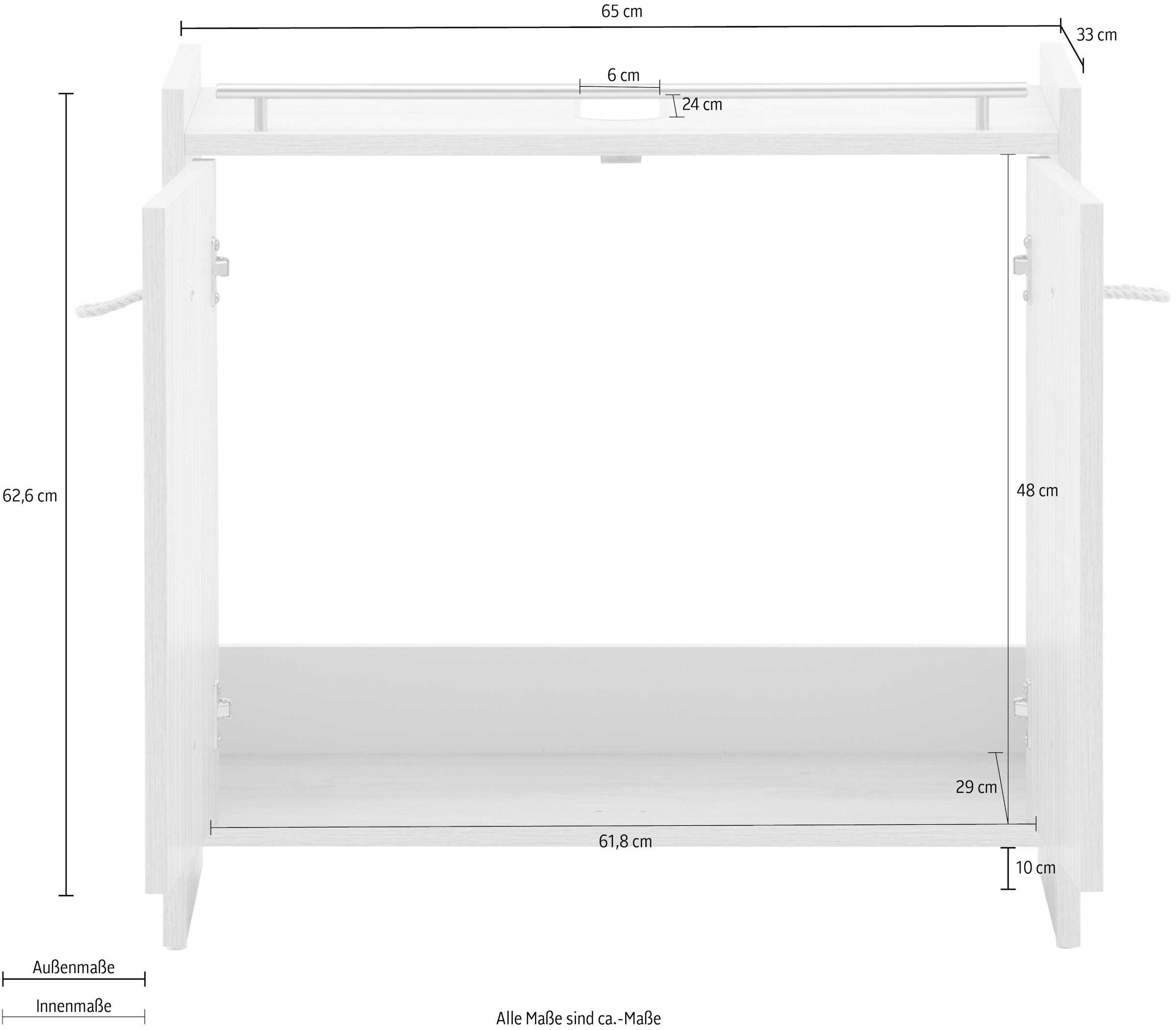 Schildmeyer Waschbeckenunterschrank »SONDERBY, 2 Türen, Breite 65 cm, MADE IN GERMANY« 1 Stk. tlg. Seilgriffe im maritimen Look, MADE IN GERMANY