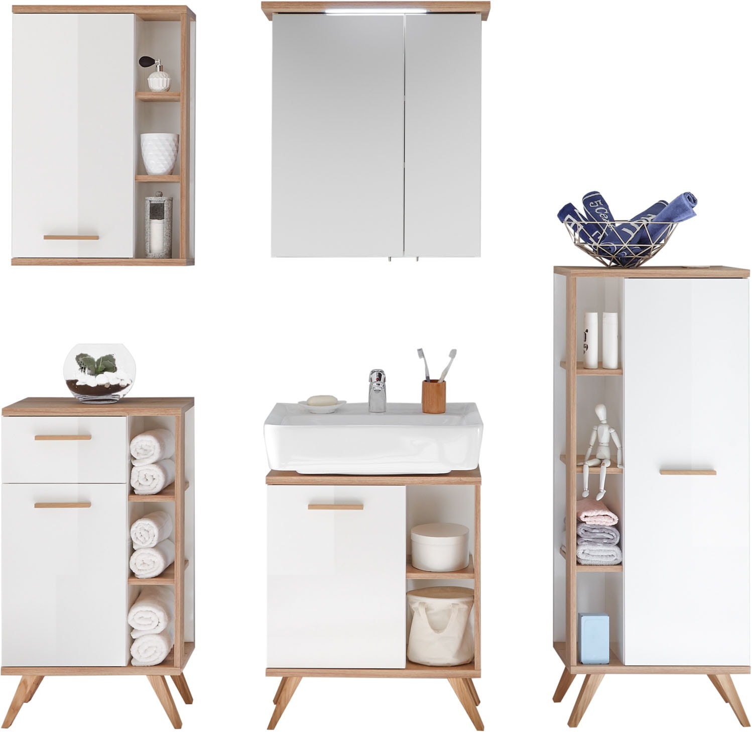 Saphir Badmöbel-Set "4-teilig, mit Soft-Close Türen" 5 Stk. tlg.