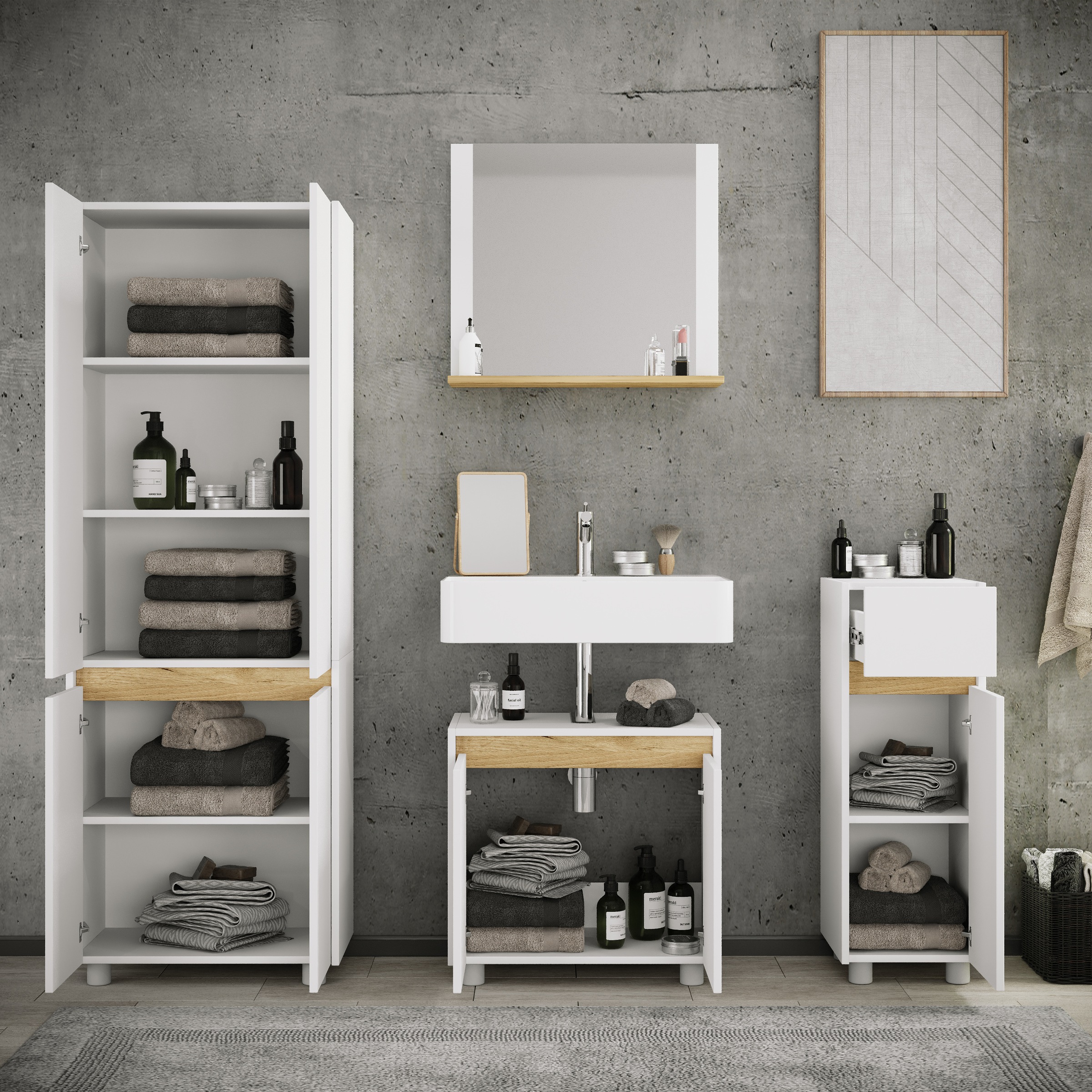 VCM Badmöbel-Set »4-tlg. Badmöbel Set Komplett Badschrank Cosila  L« 4 Stk. tlg.