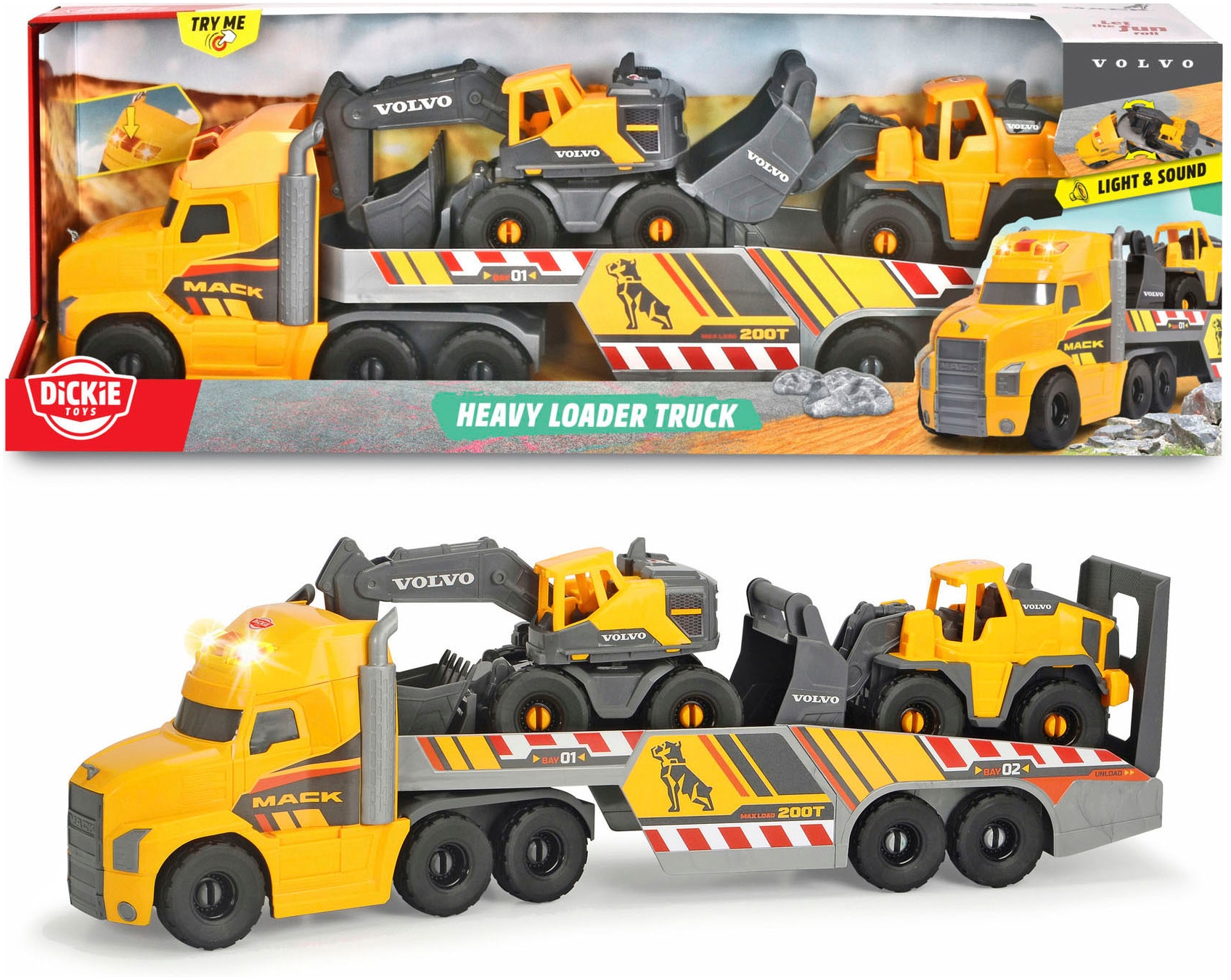 Spielzeug-Baumaschine »Mack/Volvo Heavy Loader Truck«, (Set), mit Licht und Sound