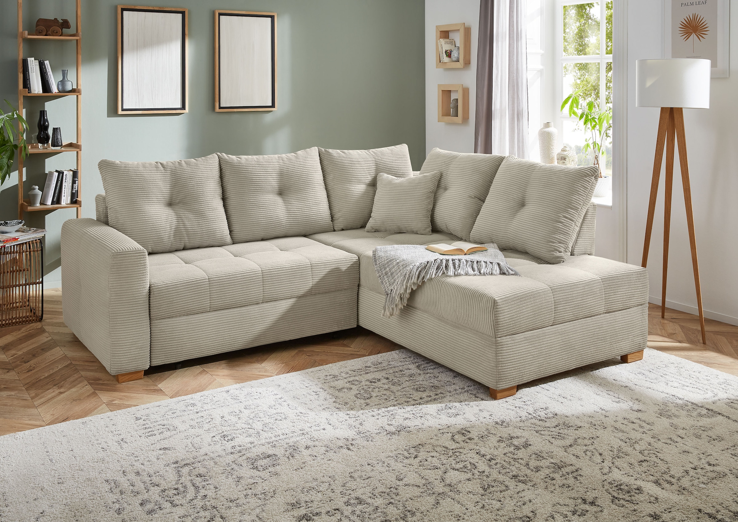 Jockenhöfer Gruppe Ecksofa "Heidelberg L-Form, B: 228 cm" mit Schlaffunktion, Bettkasten & Zierkissen