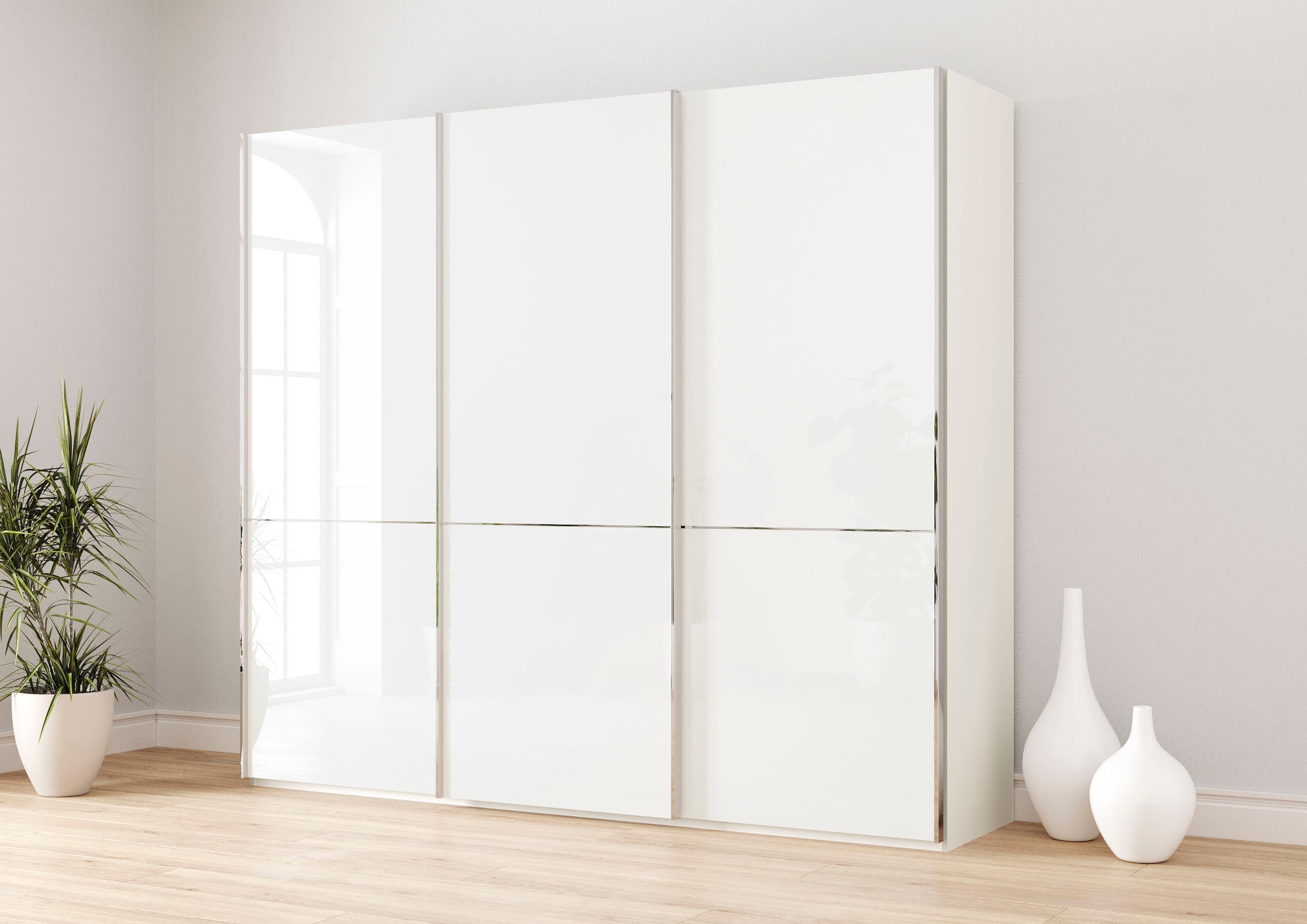 Musterring Schwebetürenschrank "Imola W" inkl. Einlegeböden und Kleiderstangen, mit Glastüren und Aufleistungen