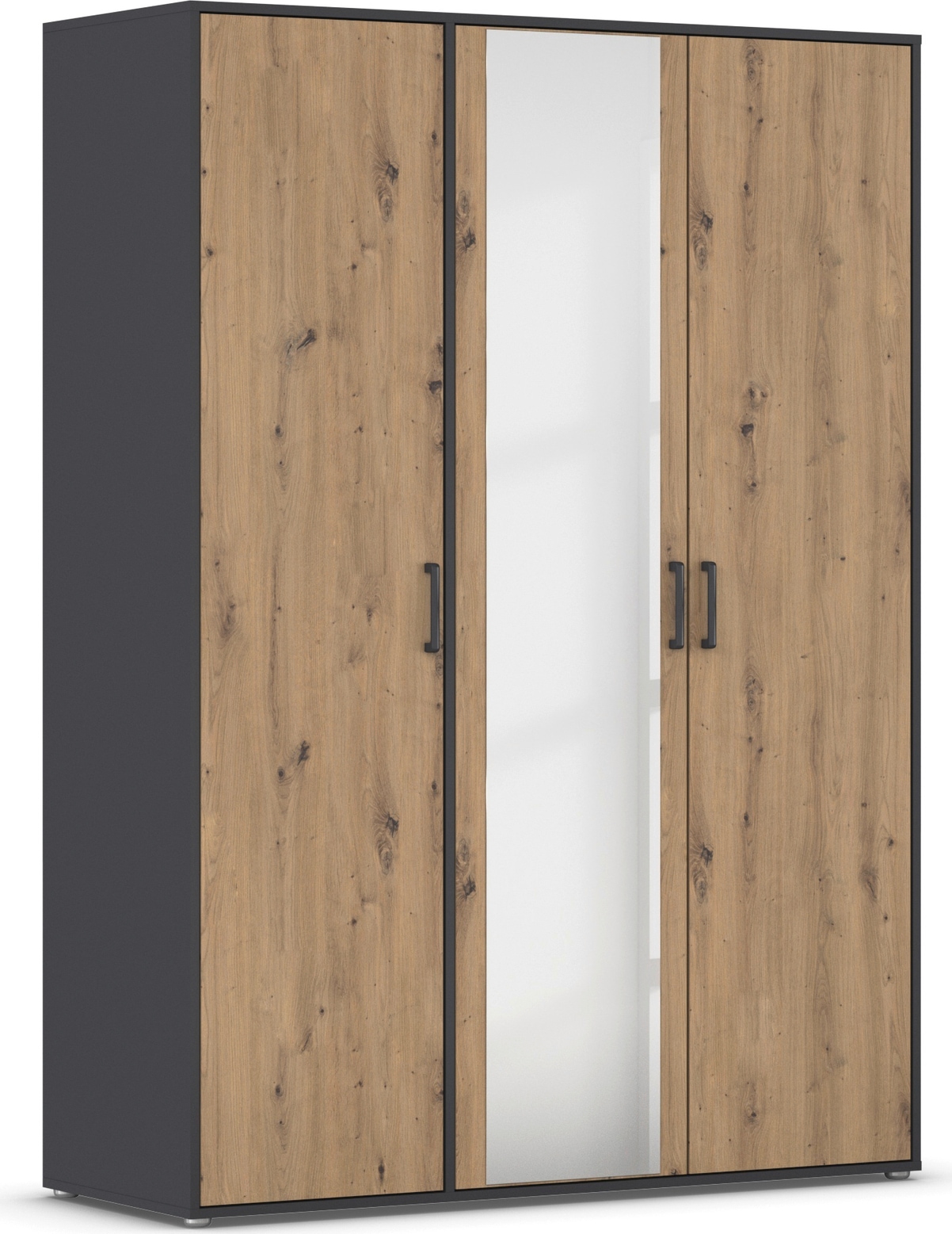 rauch "Kleiderschrank Schrank Garderobe Wäscheschrank VOYAGER" in 3 verschiedenen Ausstattungen BASIC/CLASSIC/PREMIUM, mit modernen Griffen in Graumetallic und Spiegel