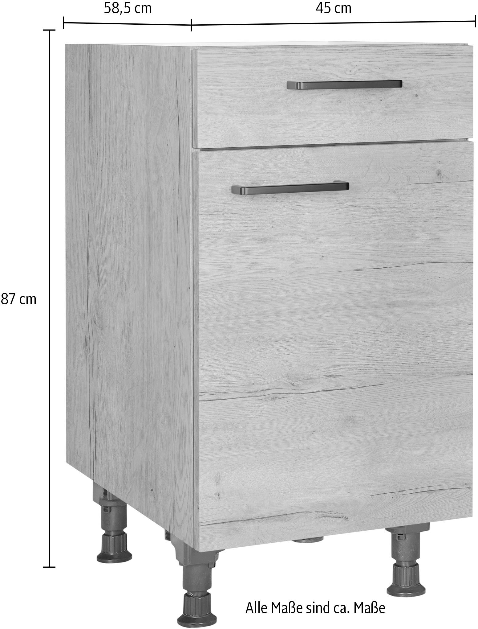 nobilia® Unterschrank »"Structura", Ausrichtung wählbar, vormont., in den Breiten 30, 45 und«, 60 cm Breite, mit höhenverstellbaren Sockelfüßen, vormontiert