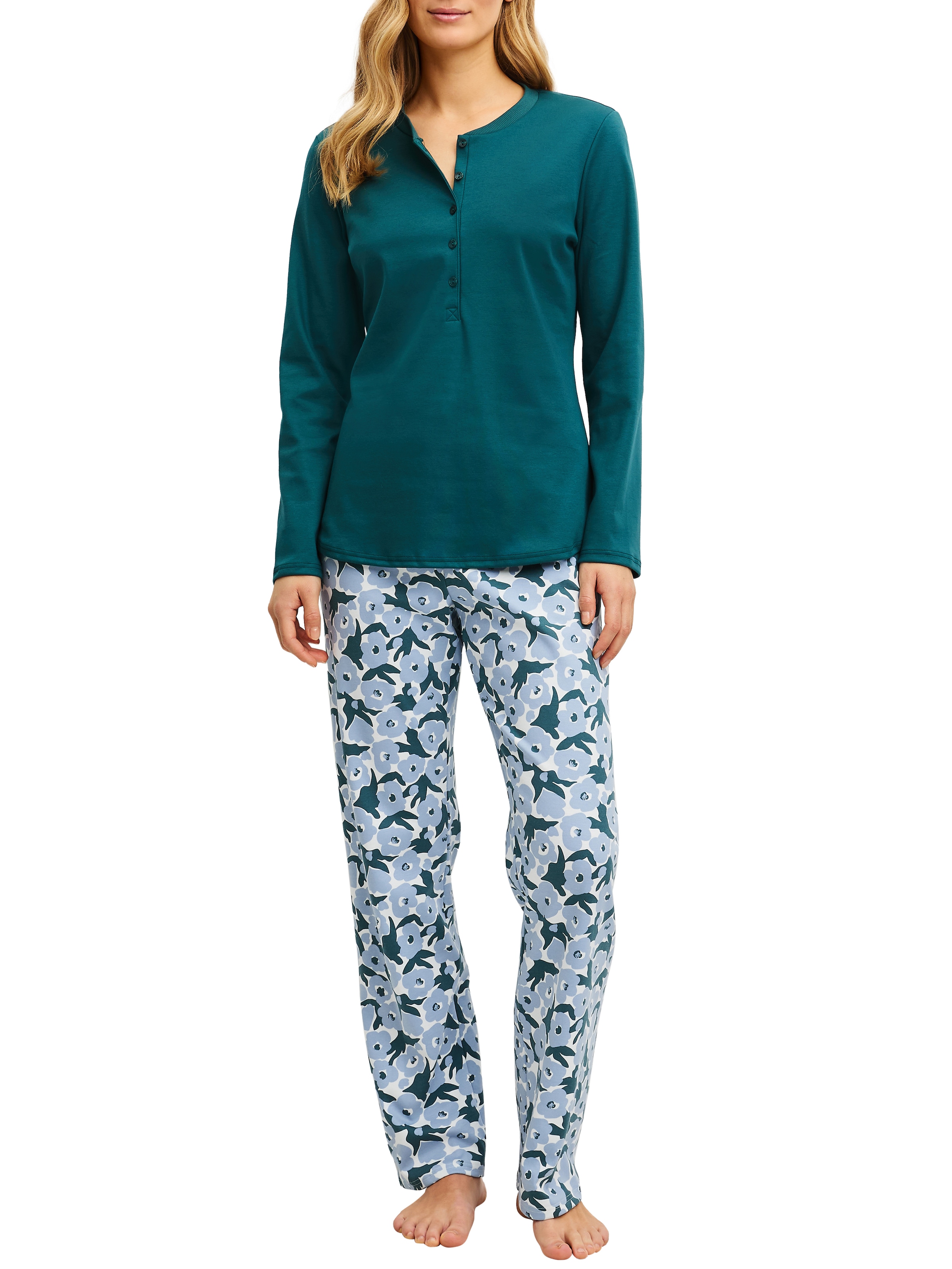 CALIDA Schlafanzug »Midnight Flowers« 2 mit Rundhalsausschnitt und Knopleiste