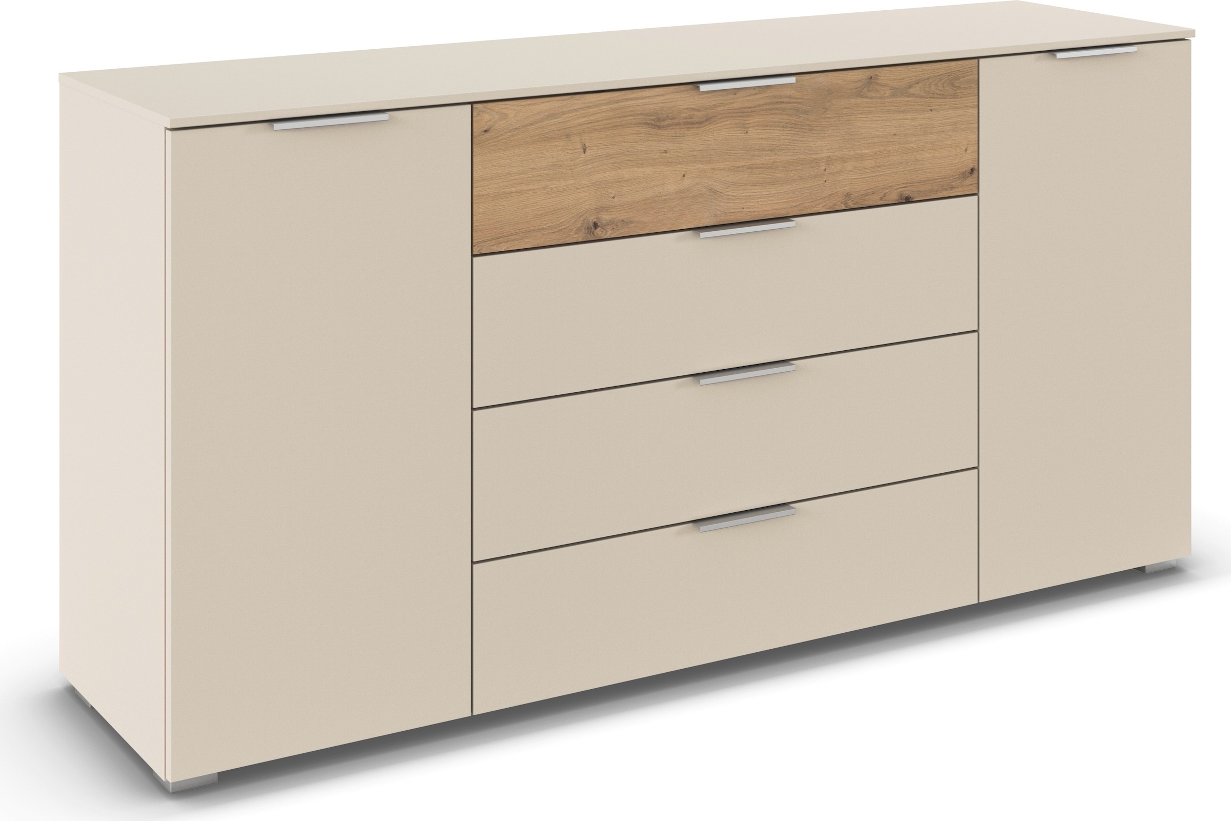 OTTO home "Kommode Sideboard Schubladenkommode Schlafzimmerkommode ASTANA" Breite 160 cm / Höhe 81 cm, mit 4 Einlegeböden, 2-türig, 4 geräumige Schubladen, Kantengriff Alufarben MADE IN GERMANY