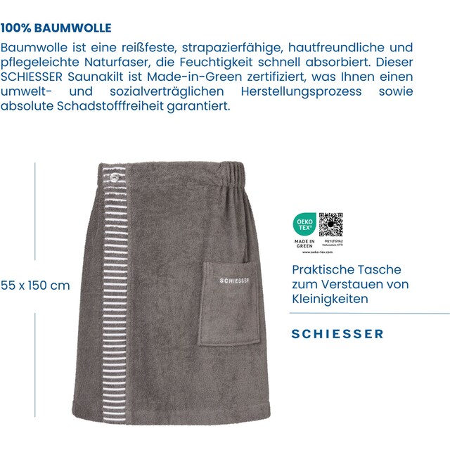 Schiesser Kilt »Saunakilt Rom für Herren aus saugstarkem Baumwoll-Frottier«,  mit Streifen-Akzent und Logostickerei auf Rechnung | BAUR