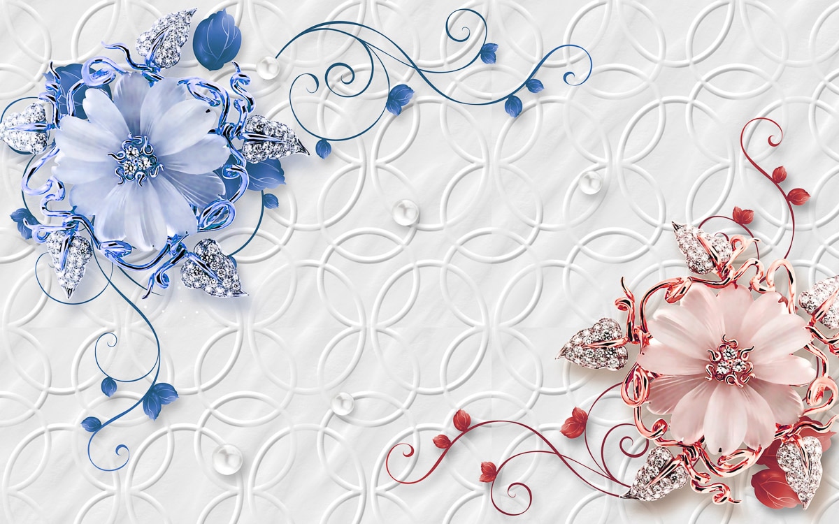 Papermoon Fototapete "Muster mit Blumen rot blau"