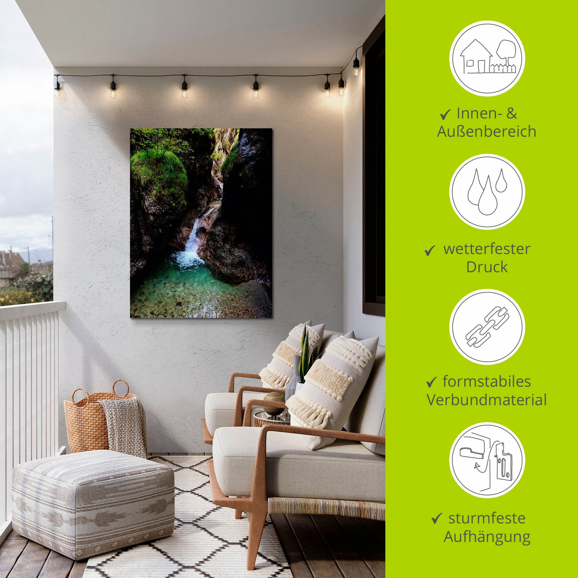 Artland Alu-Dibond-Druck »Almbachklamm im Berchtesgadener Land II«, Gewässer, (1 St.), für Innen- und Außenbereich geeignet, Outdoorbild