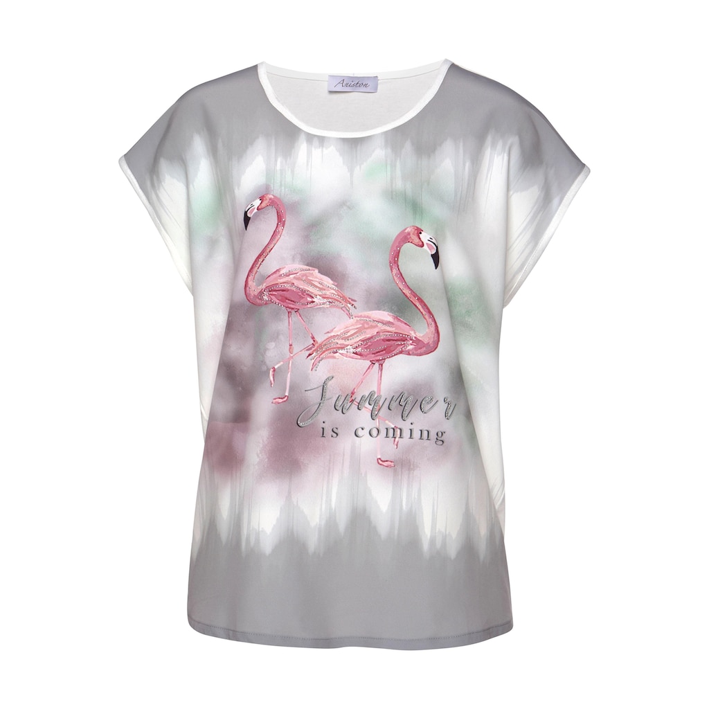 Aniston CASUAL T-Shirt, mit Glitzersteinchen und Flamingos