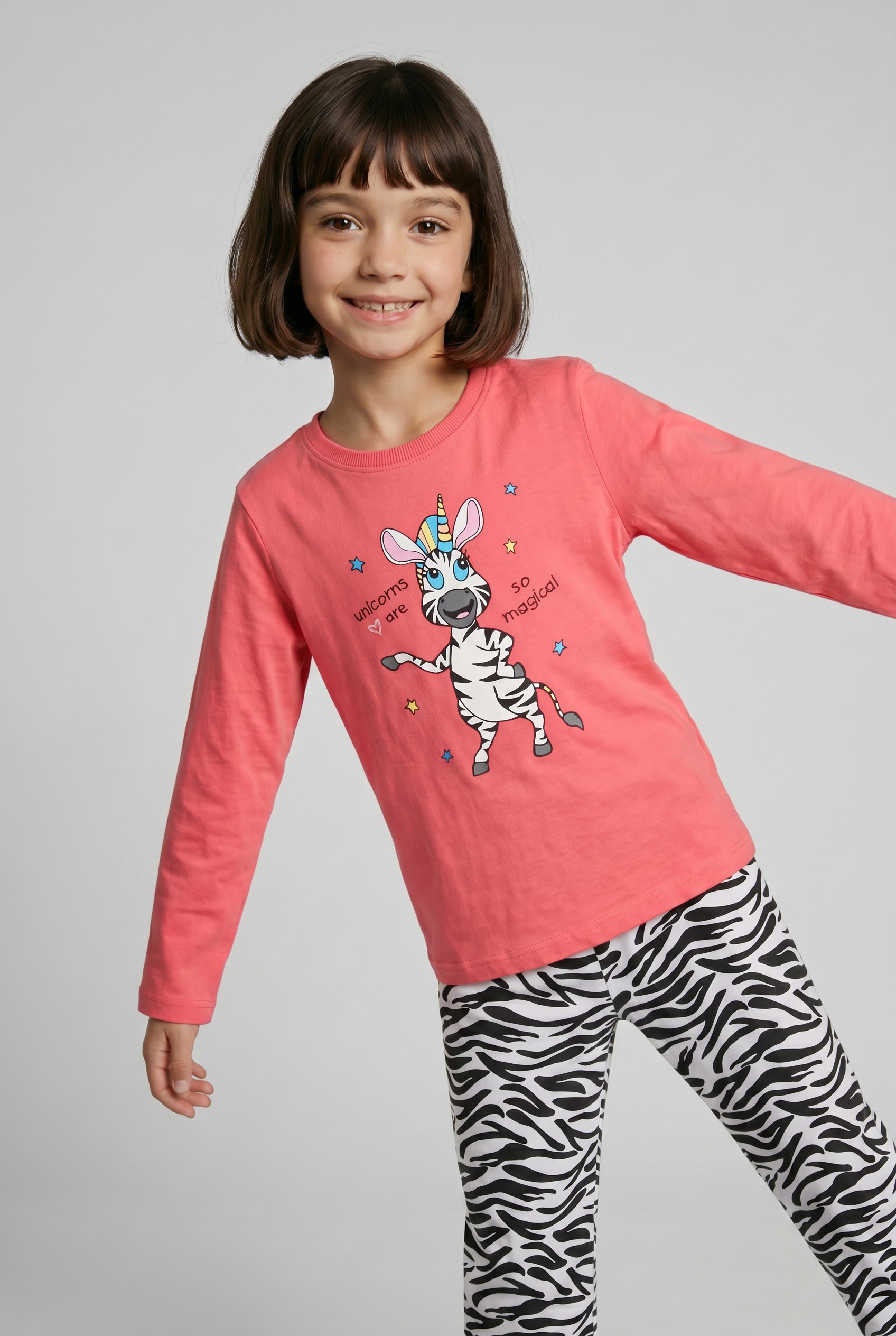 "Pyjama BONPRIX ""Pyjama aus reiner Baumwolle (2-tlg. Set)"", Mädchen, Gr. 176/182, rosa (zebra hellpink), Jersey, Obermaterial: 100% Baumwolle