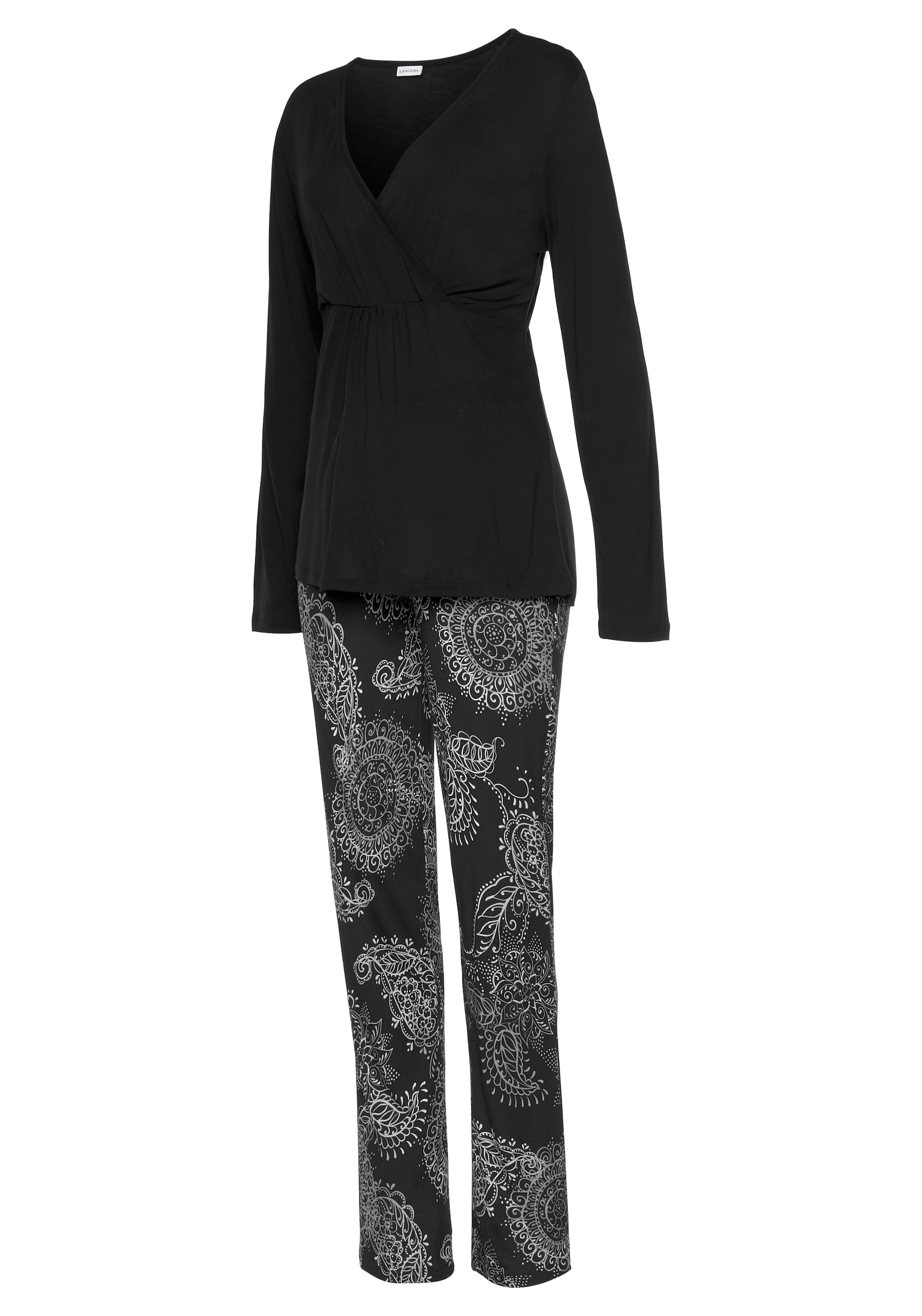 Vivance Dreams Pyjama, (2 tlg.), im schwarz-weißen Paisley-Dessin