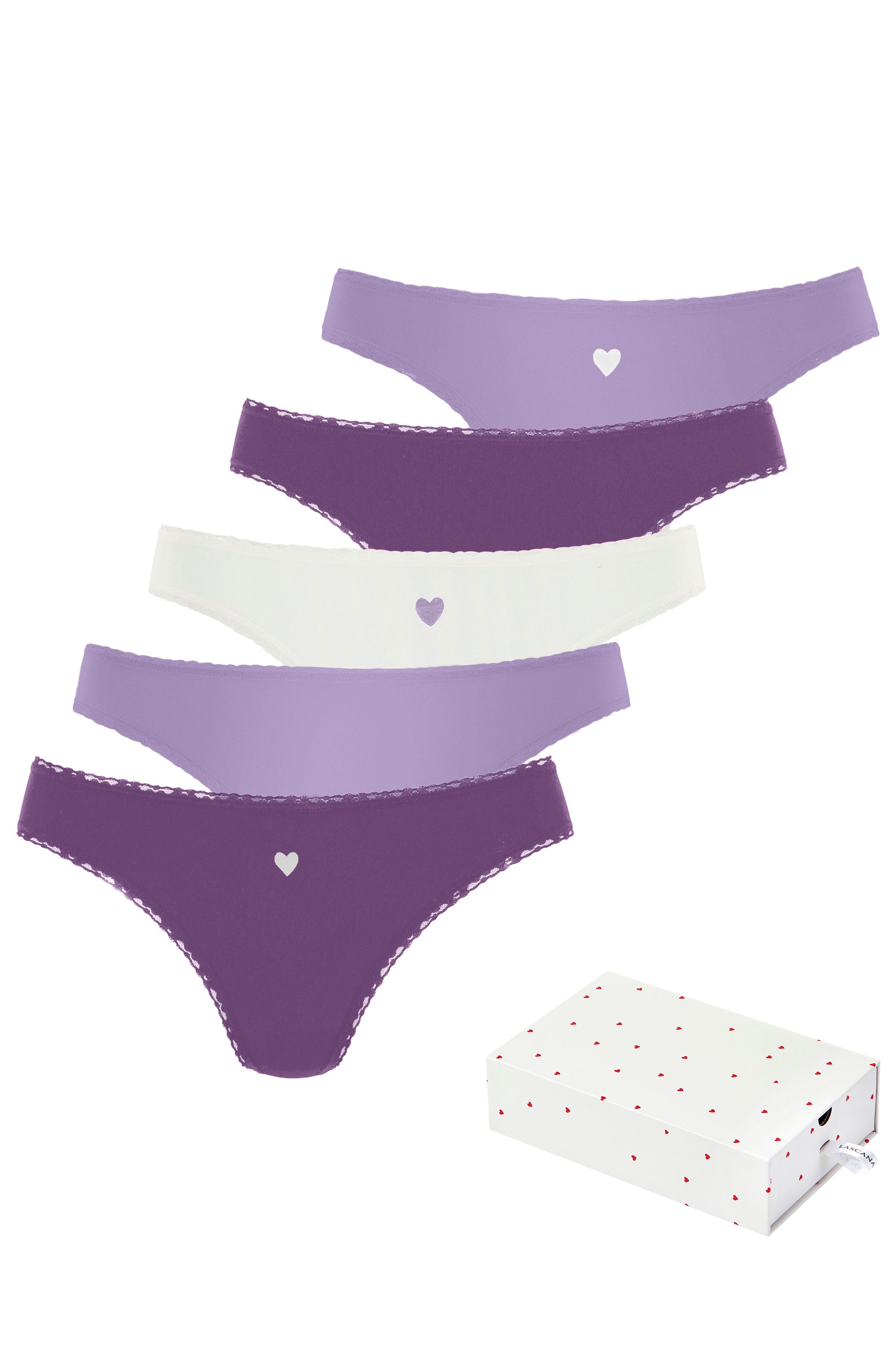 LASCANA String "Geschenk Box" 5er-Pack, mit süßen Herzchen-Prints und aus e günstig online kaufen