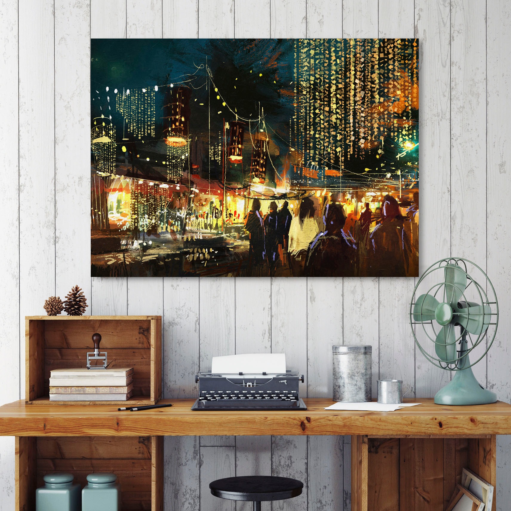 queence Leinwandbild "Markt" Gebäude  Menschen  Städte Premium-Leinwandstof günstig online kaufen