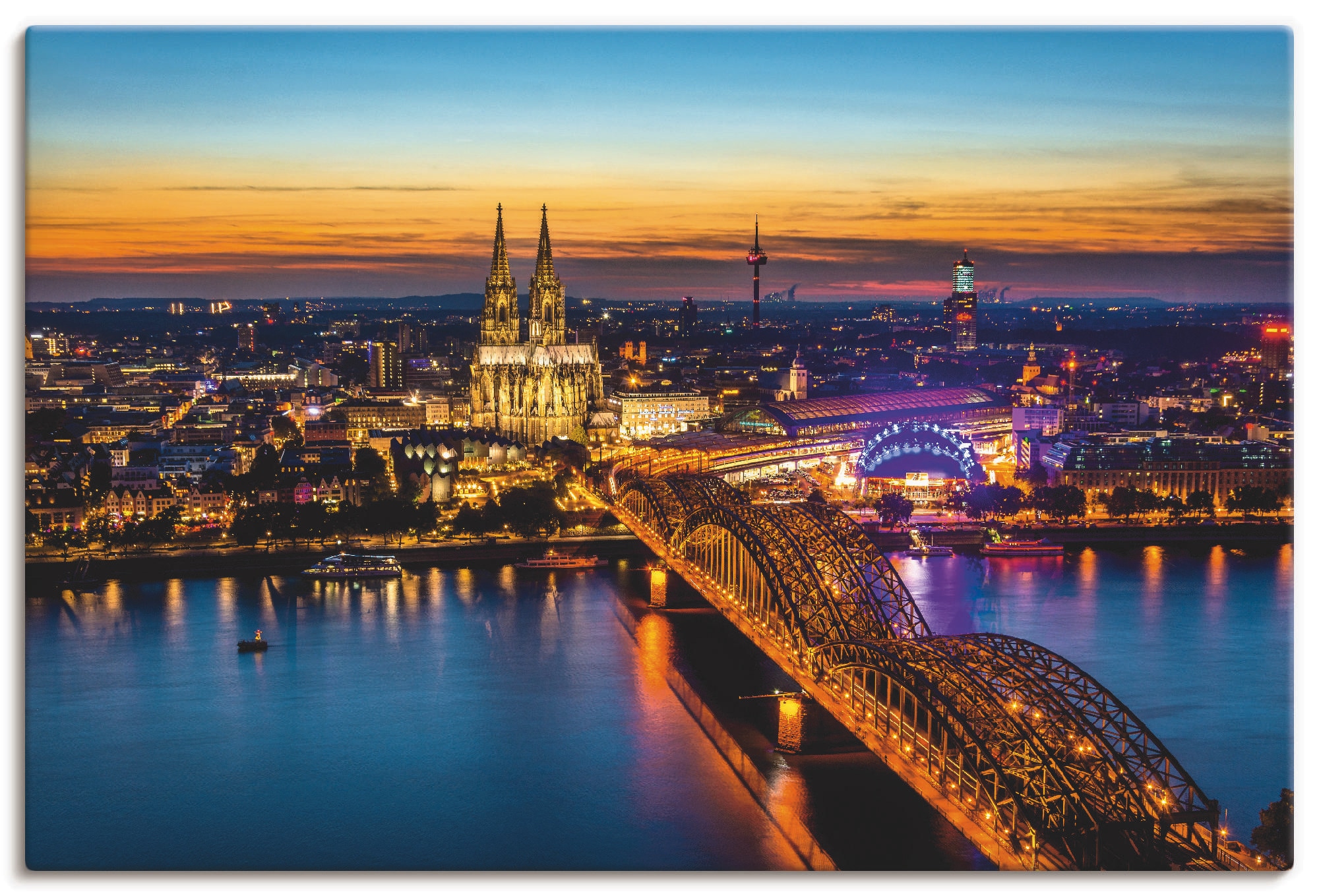 Artland Leinwandbild »Erleuchtetes Köln von oben«, Deutschland, (1 St.), auf Keilrahmen gespannt