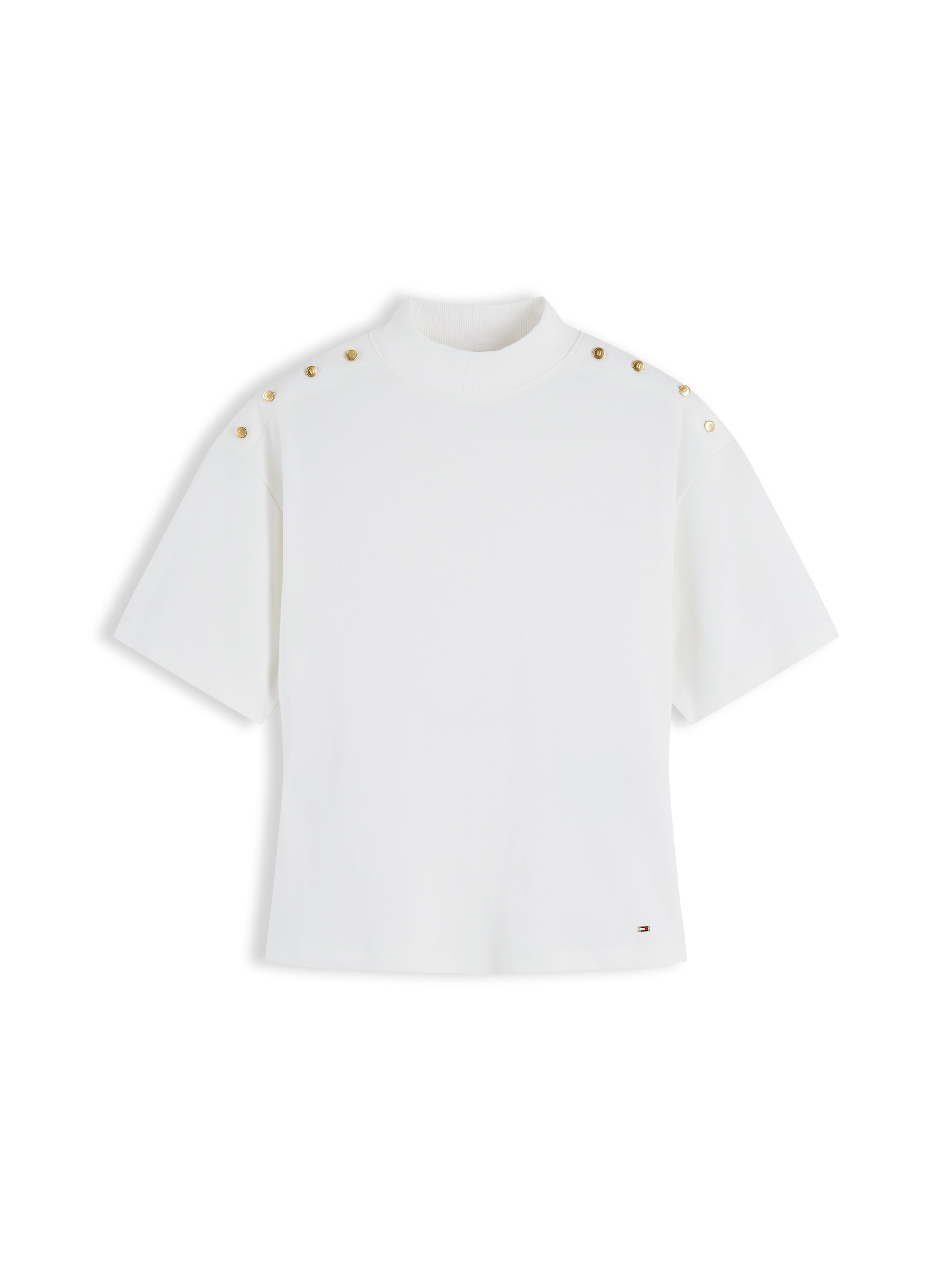 Tommy Hilfiger T-Shirt »GOLD BUTTON HIGH-NK S/S TEE« Baumwolle