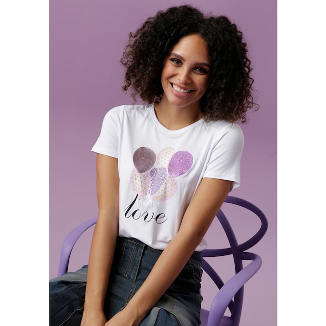 Aniston CASUAL T-Shirt, mit Luftballons bedruckt, teilweise mit Pailletten  und Glitzerdruck für bestellen | BAUR