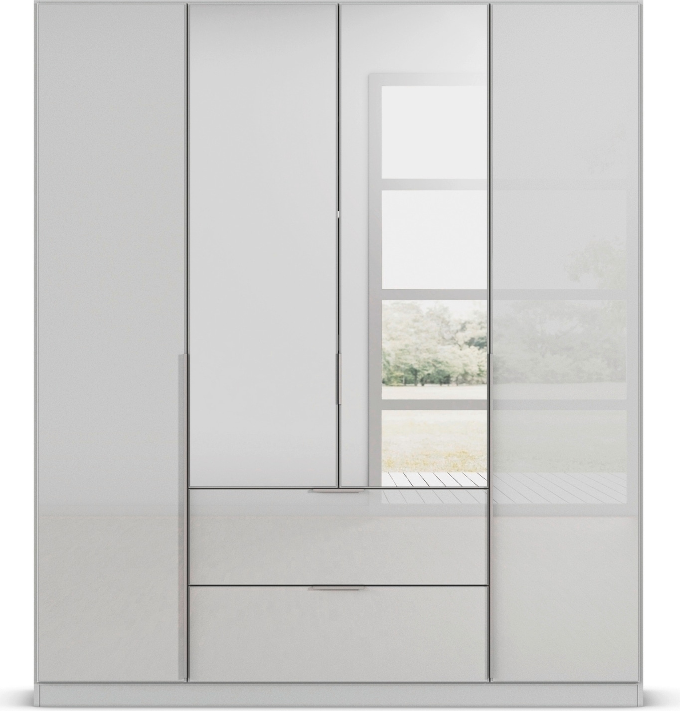 rauch Drehtürenschrank »Kleiderschrank Kleiderschränke Schrank Garderobe AGORDO mit Glasfront«, (in zwei Griff-Farben mit Glasfront), mit Außenschubkästen, in 6 Breiten und 2 Höhen MADE IN GERMANY