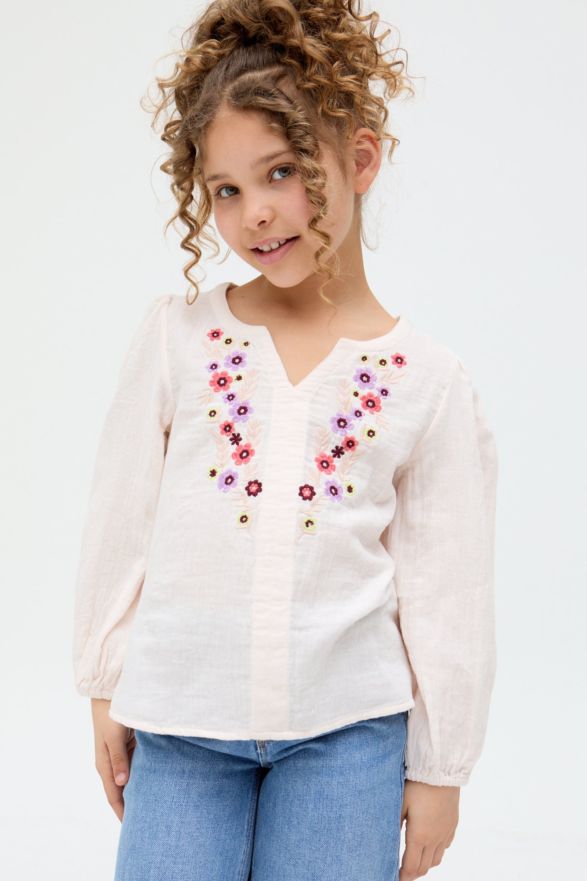RAFFYA Hemdbluse »Dina V-Neck Embroidered Kids Blouse Mädchen«
