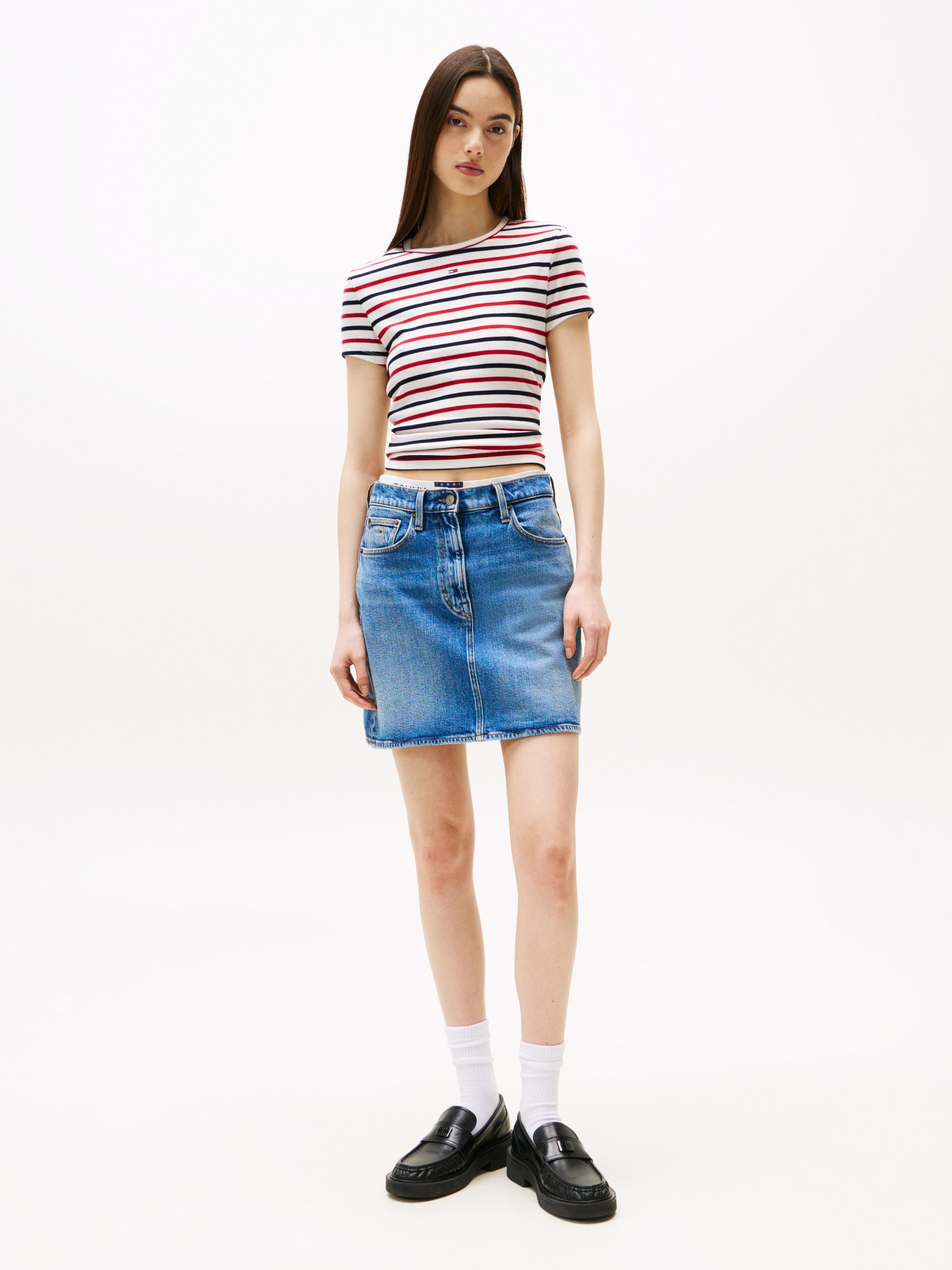 Tommy Jeans Kurzarmshirt "TJW ESSENTIAL RIB SHORT SLEEVE EXT" Baumwollmisch günstig online kaufen