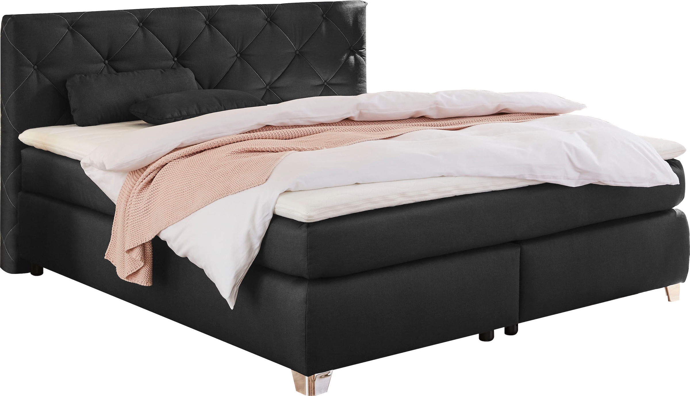 Boxspringbett Finja, mit Topper und Zierkissen