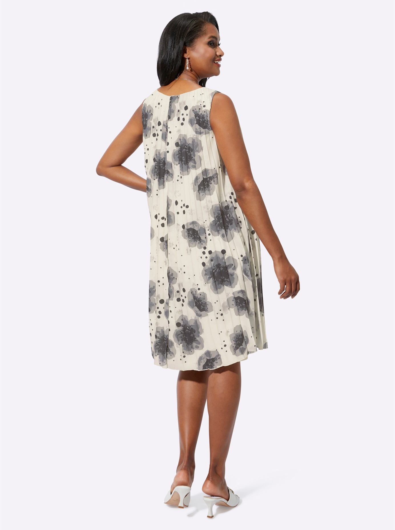 Plisseekleid LADY "Plisseekleid", Damen, Gr. 36, Normalgrößen, beige (champagner, grau, bedruckt), 100% Polyester, geblümt, gemustert, mehrfarbig, kurz, Kleider 2