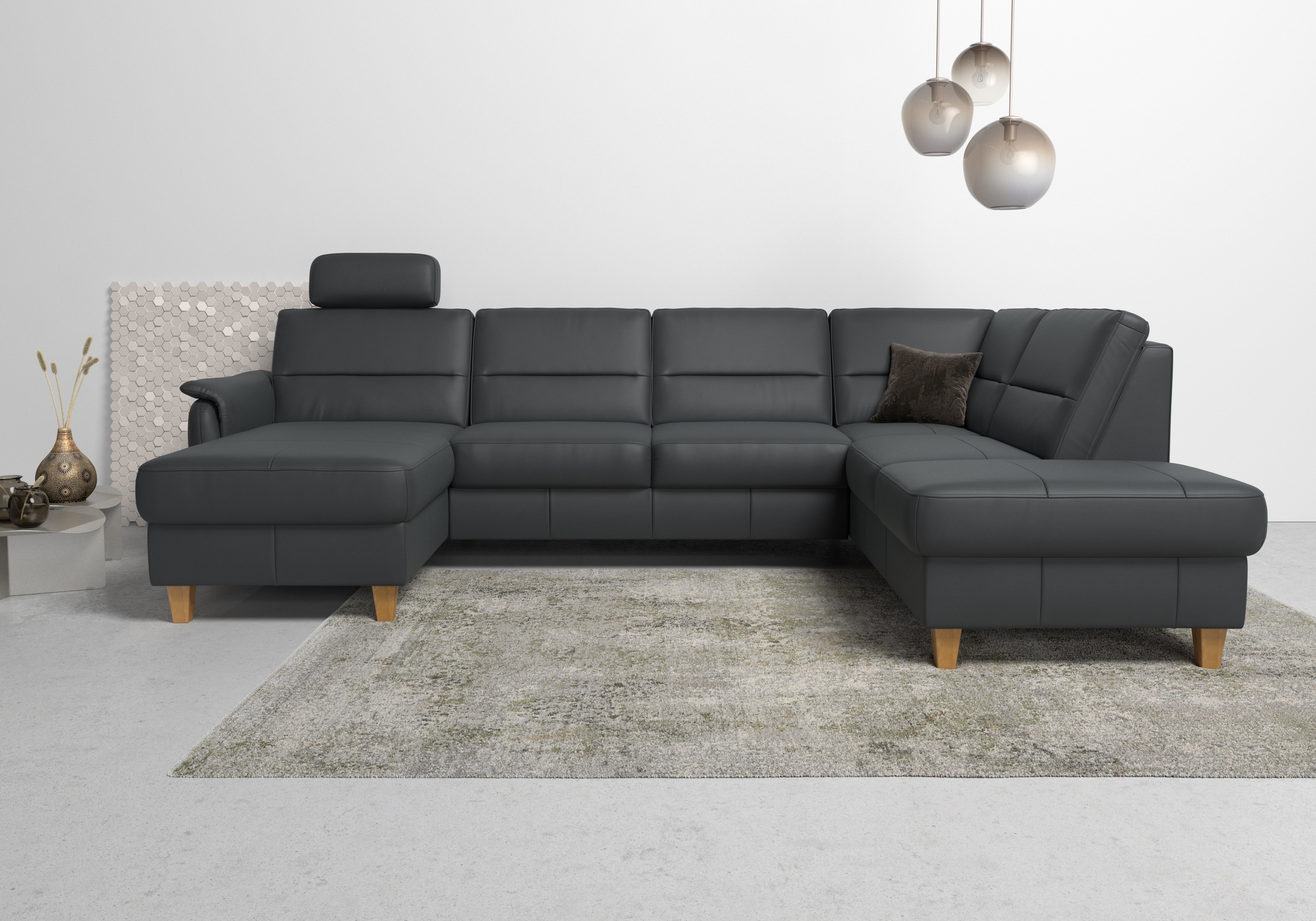 Home affaire Wohnlandschaft "Palmera U-Form, B: 308 cm, große Stoff + Leder Auswahl" optional Schlaffunktion & Bettkasten, Federkern, XXL-Wohnlandschaft