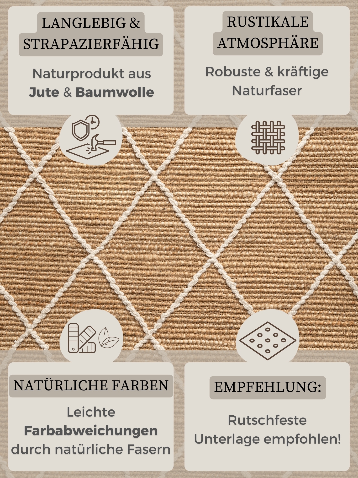 HANSE Home Teppich »Kunu Juteteppich«, rechteckig, 10 mm Höhe, Naturfasern, Jute, Baumwolle, Wohnzimmer, Diele, Flur, Boho, Skandi