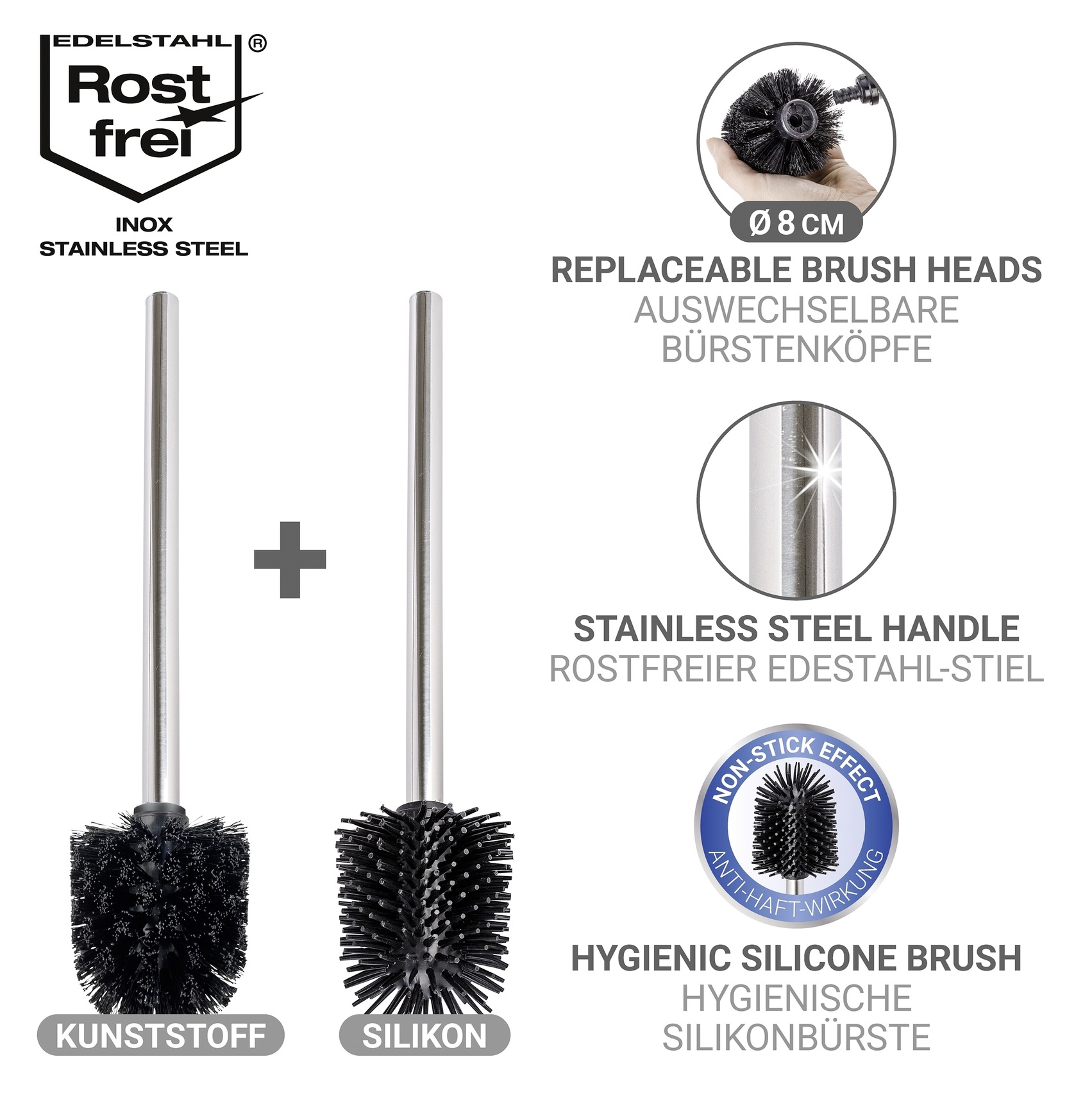 WENKO WC-Garnitur »Rivalta« Set aus Edelstahl | Sicherheitsglas