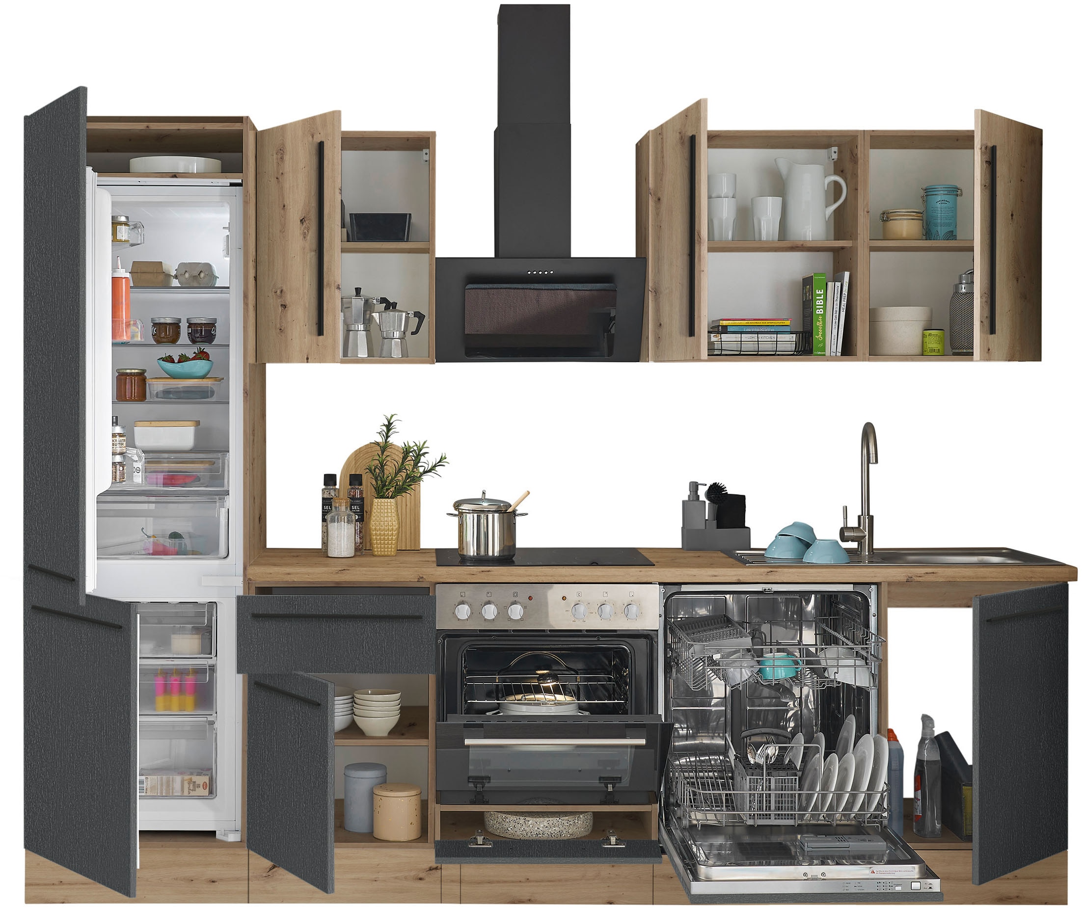 KOCHSTATION Küchenzeile »KS-Florida mit 38mm starker Arbeitsplatte«, Breite 280 cm, wahlweise mit E-Geräten, Soft-Close-Funktion