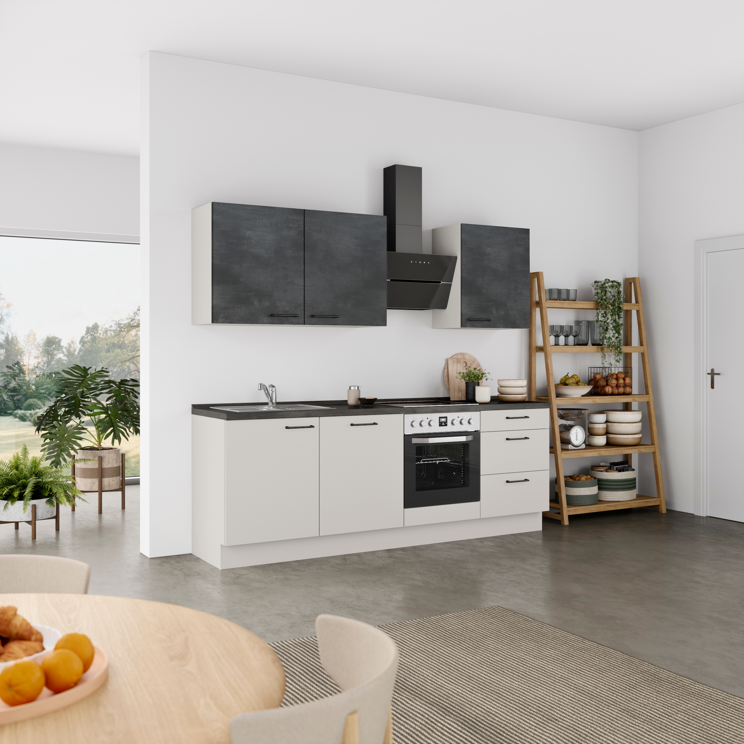nobilia® Küchenzeile »"MIAMI", Ausrichtung wählbar, Breite 240 cm« vormontiert, wahlw. mit unterschiedlichen E-Geräten-Sets