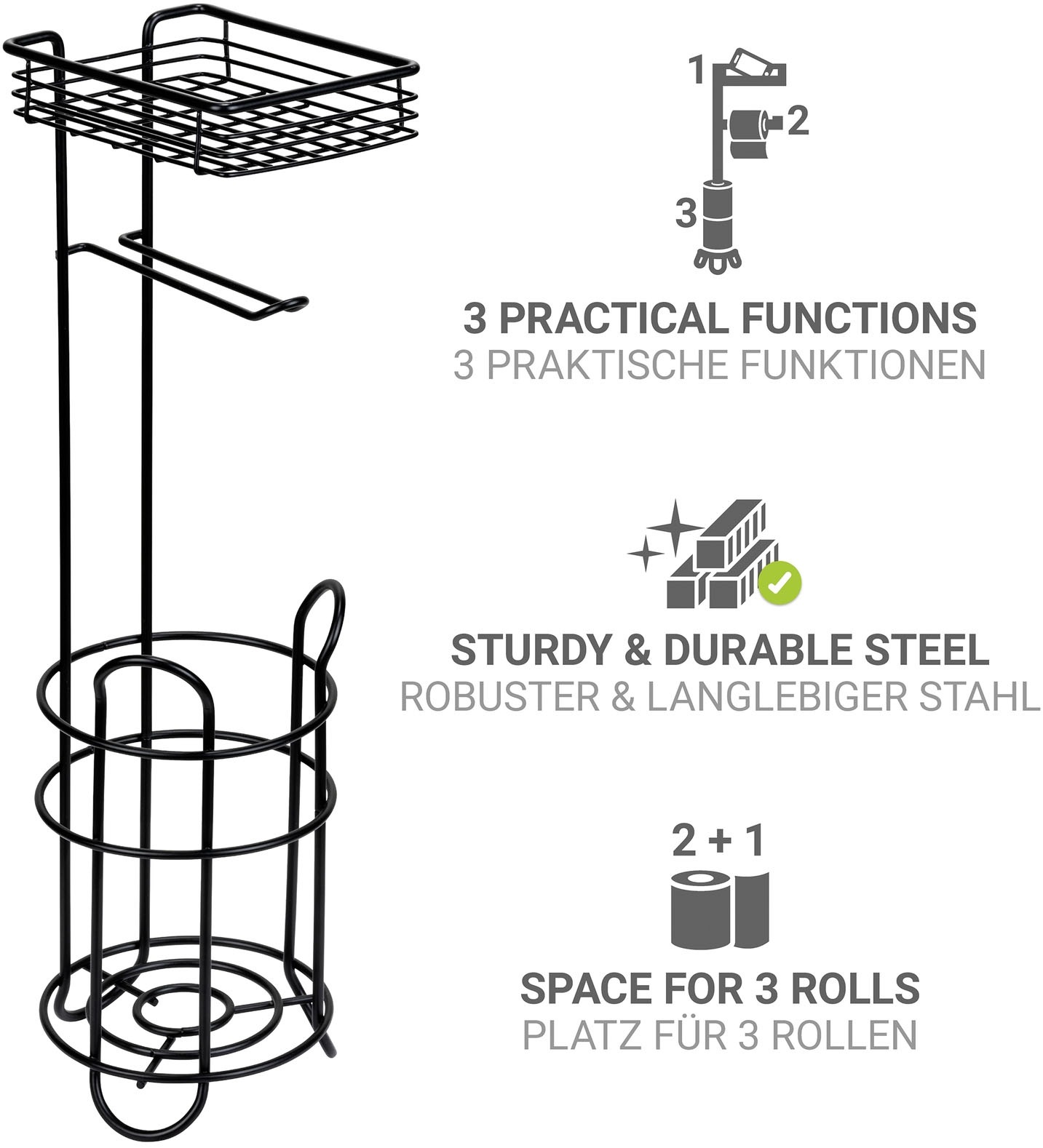 Thumbnail - WENKO Toilettenpapierhalter "Toilettenpapierhalter mit Ablage" freistehender Klopapierhalter mit Ersatzrollenhalter und ...
