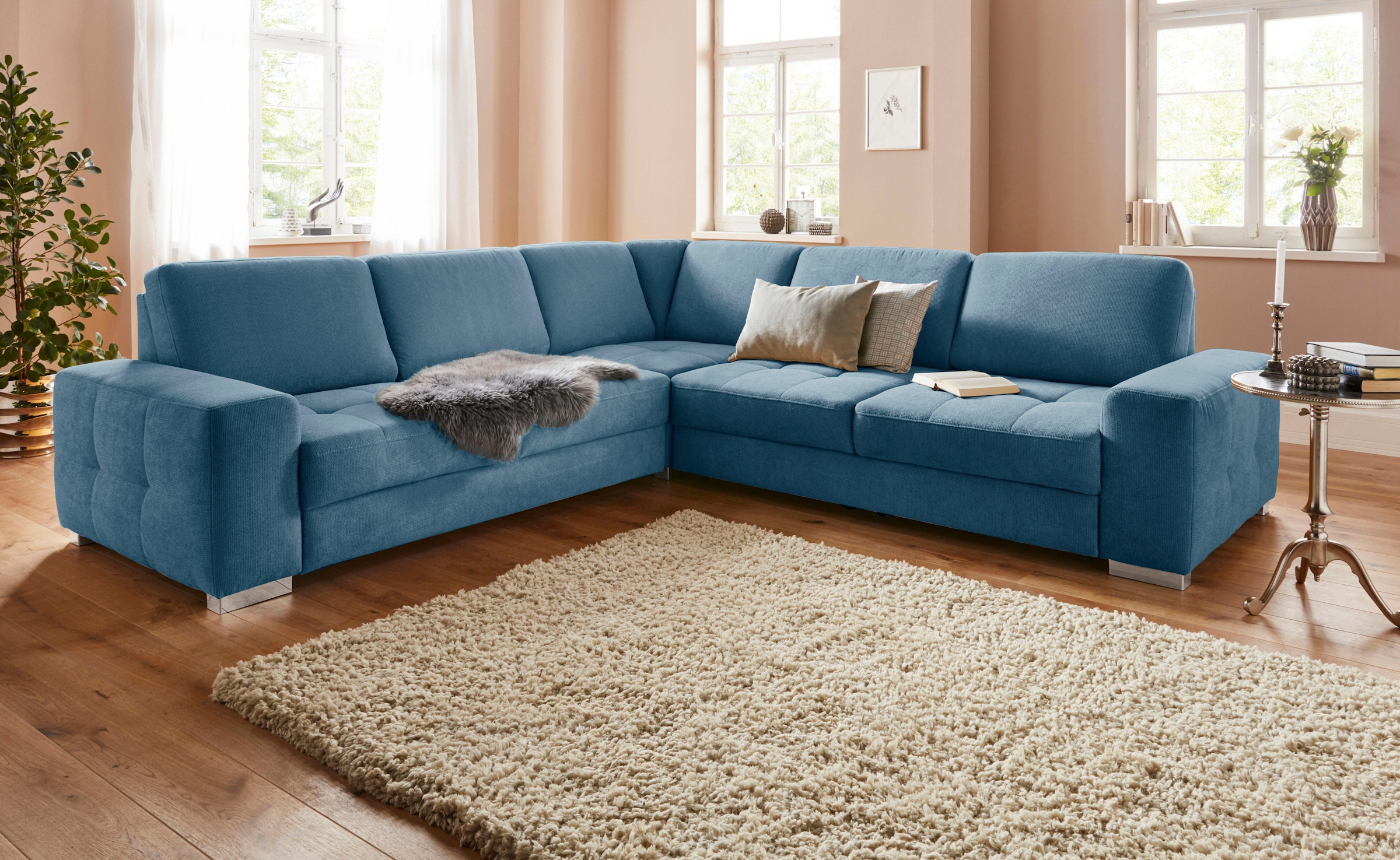 sit&more Ecksofa "Santorini L-Form" mit Federkern und Sitztiefenverstellung, wahlweise mit Schlaffunktion