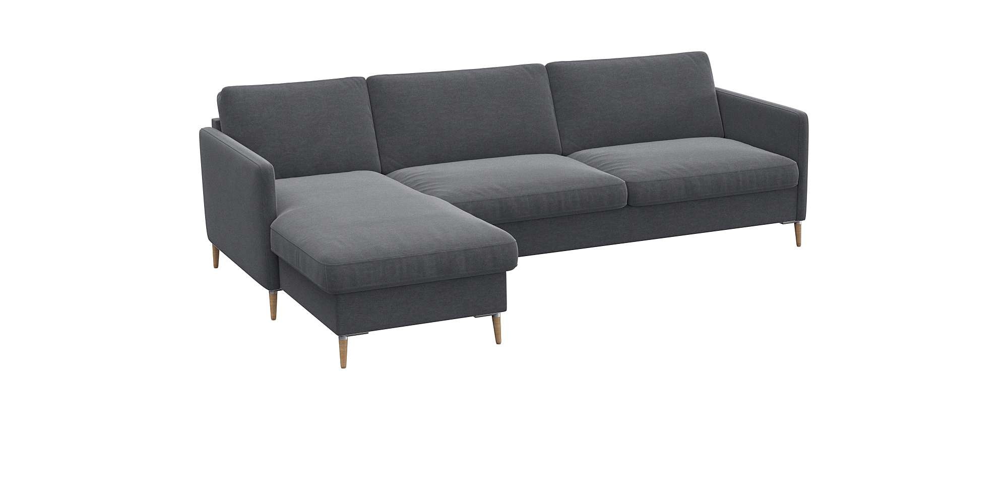 FLEXLUX Ecksofa »Fiore, super Sitzkomfort durch Kaltschaum im Sitz, L-Form«, schmale Armlehnen, Füße Alu+ Eiche