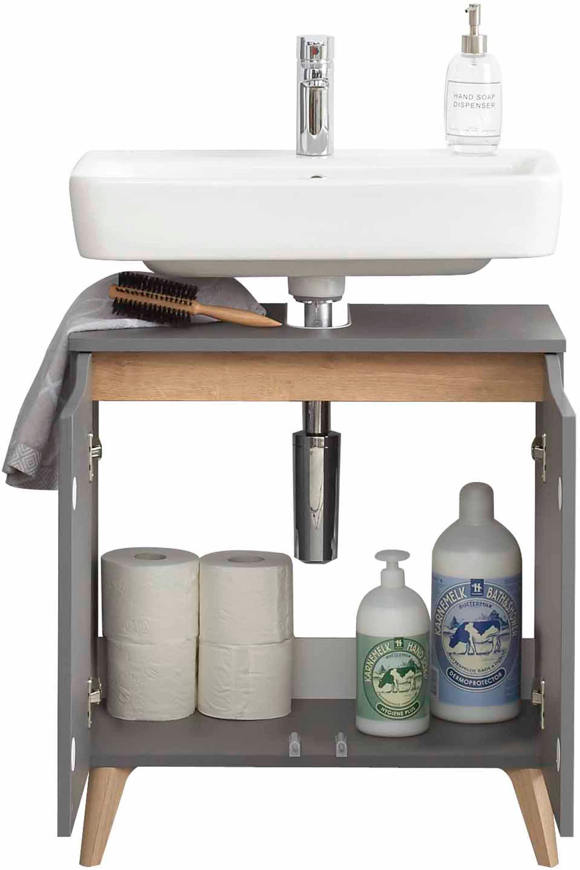Saphir Badmöbel-Set »Quickset 5-teilig, Waschbeckenunterschrank mit LED-Spiegelschrank«, (6 St.), Midischrank, Unterschrank, Hängeschrank, inkl. Türdämpfer, 9 Türen