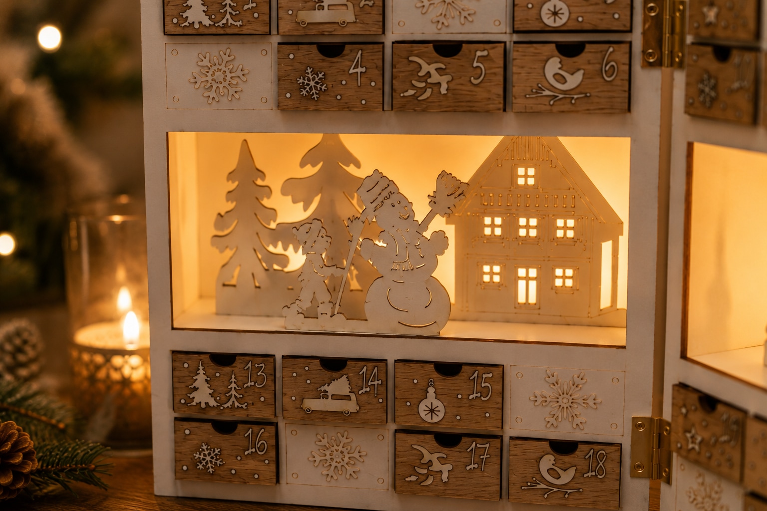 OTTO home befüllbarer Adventskalender »mit LED-Beleuchtung« für Erwachsene Mit Beleuchtung und 6h-Timer, winterliche Motive, Höhe 22 cm