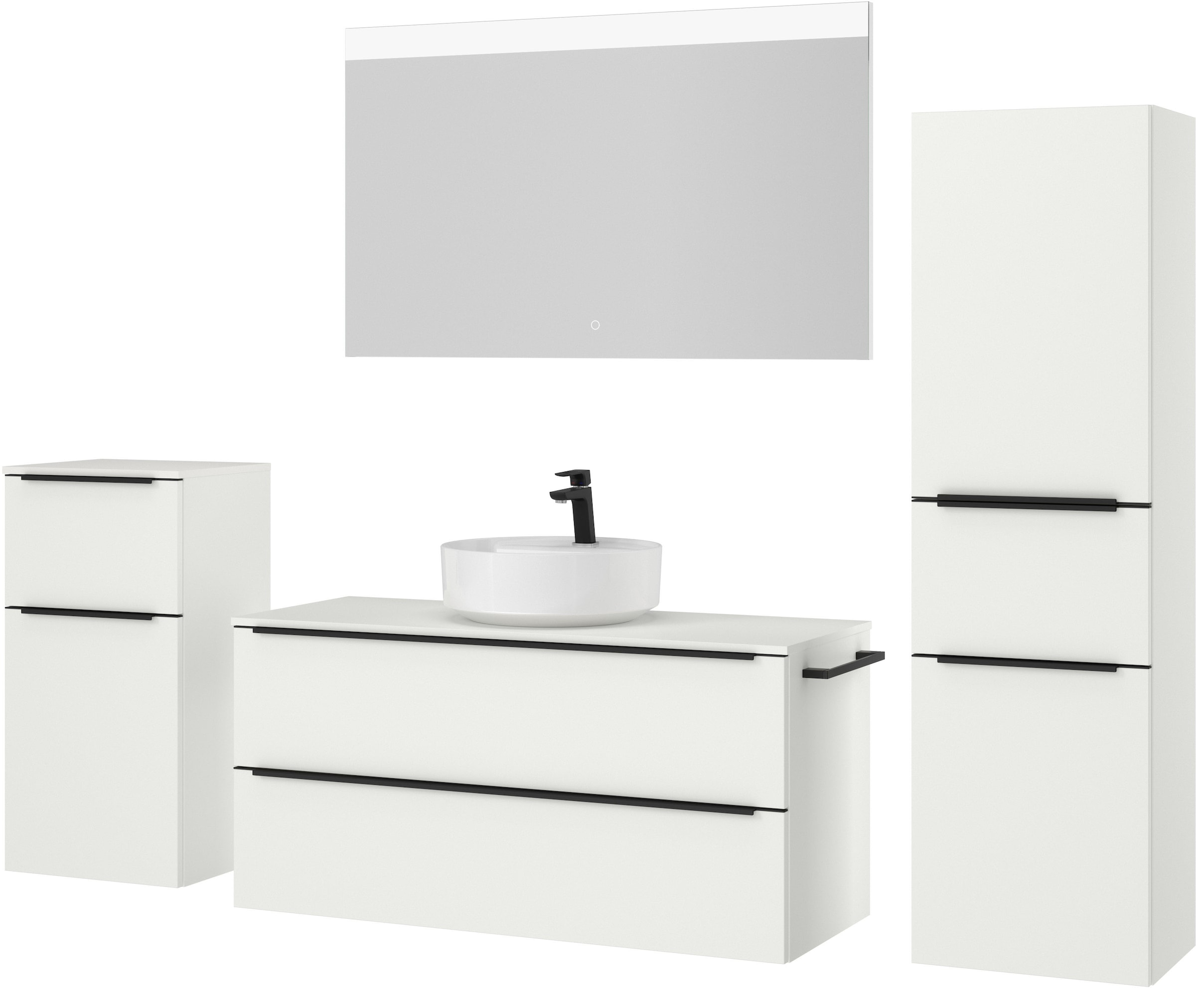 nobilia® Badmöbel-Set »Alvene«, (4 St., vormontiert, mit Soft-Close), inkl. Spiegel mit Touch-Sensor, in vier Breiten