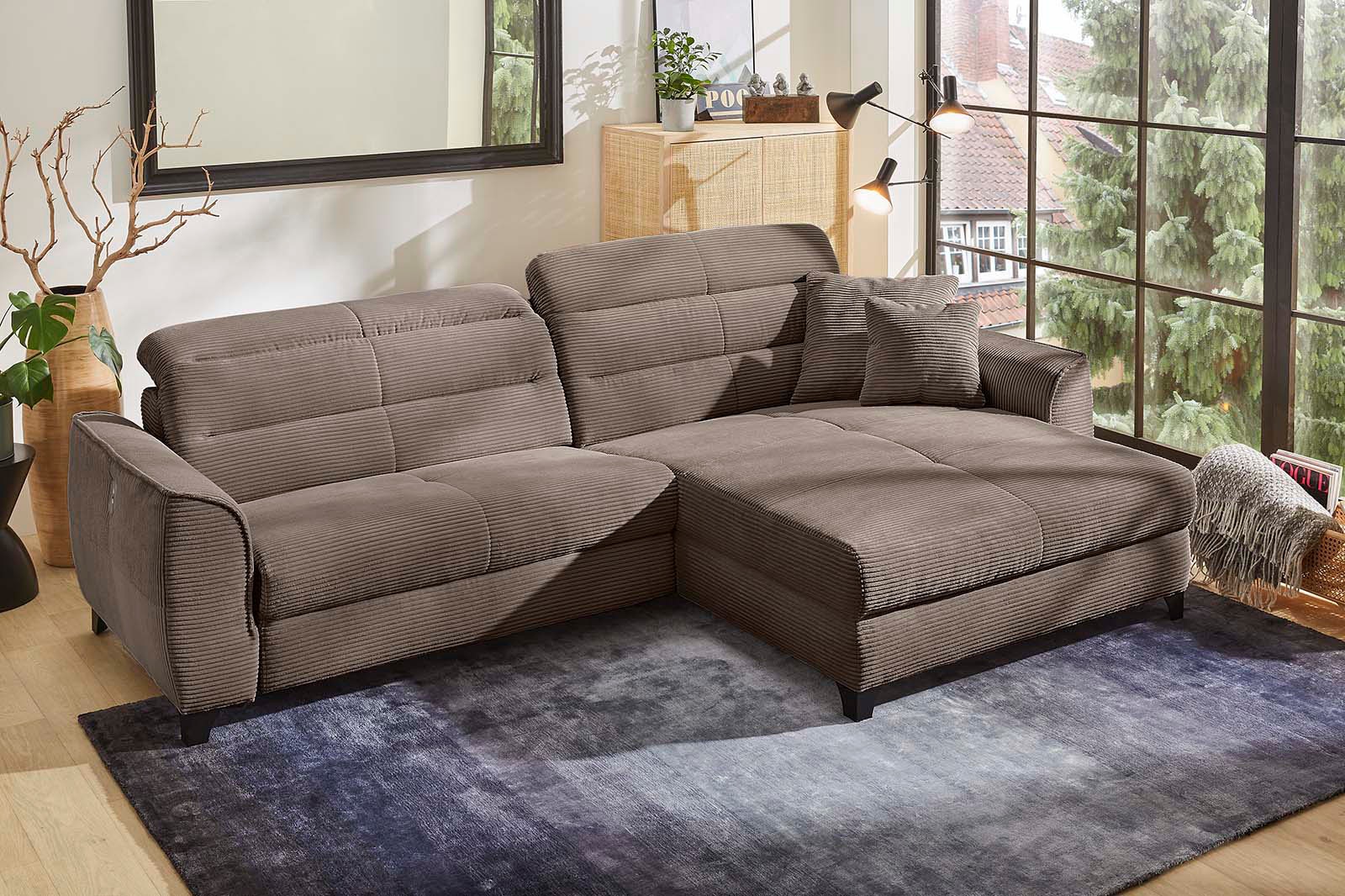 Jockenhöfer Gruppe 1100000002199 "Double One L-Form, B: 288 cm, 2x120 cm breite, elektr. Relaxfunktionen" Kopfteilverstellung, USB-Anschluss & Zierkissen