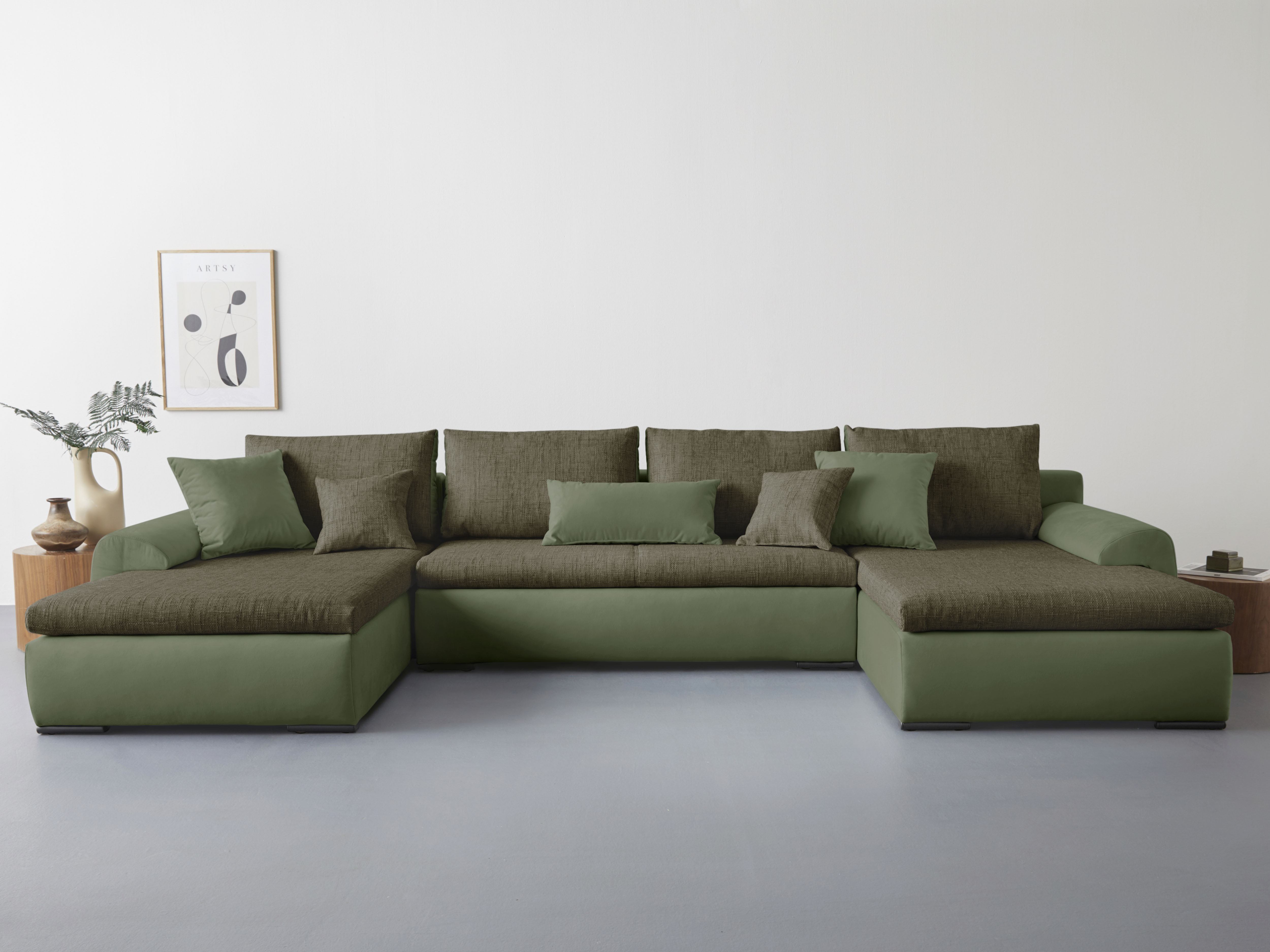 Home affaire Wohnlandschaft "Win U-Form, B: 366 cm - OTTO. Verlässliche Qualität." Schlaffunktion, Bettkasten & 5 Zierkissen