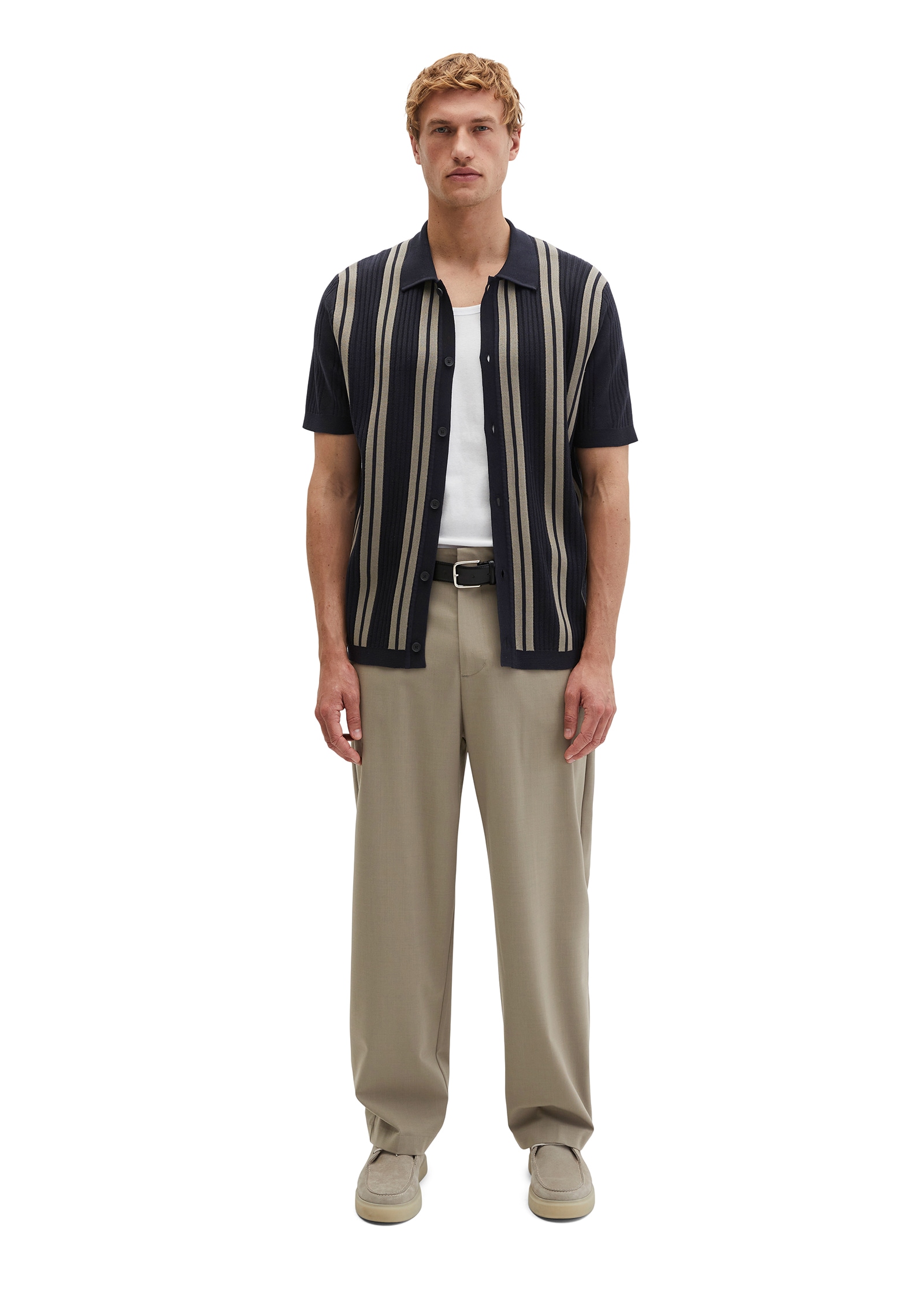 Marc O'Polo Kurzarmhemd »DFB Travel Collection« Kurzarm-Feinstrickshirt aus reiner Bio-Baumwolle