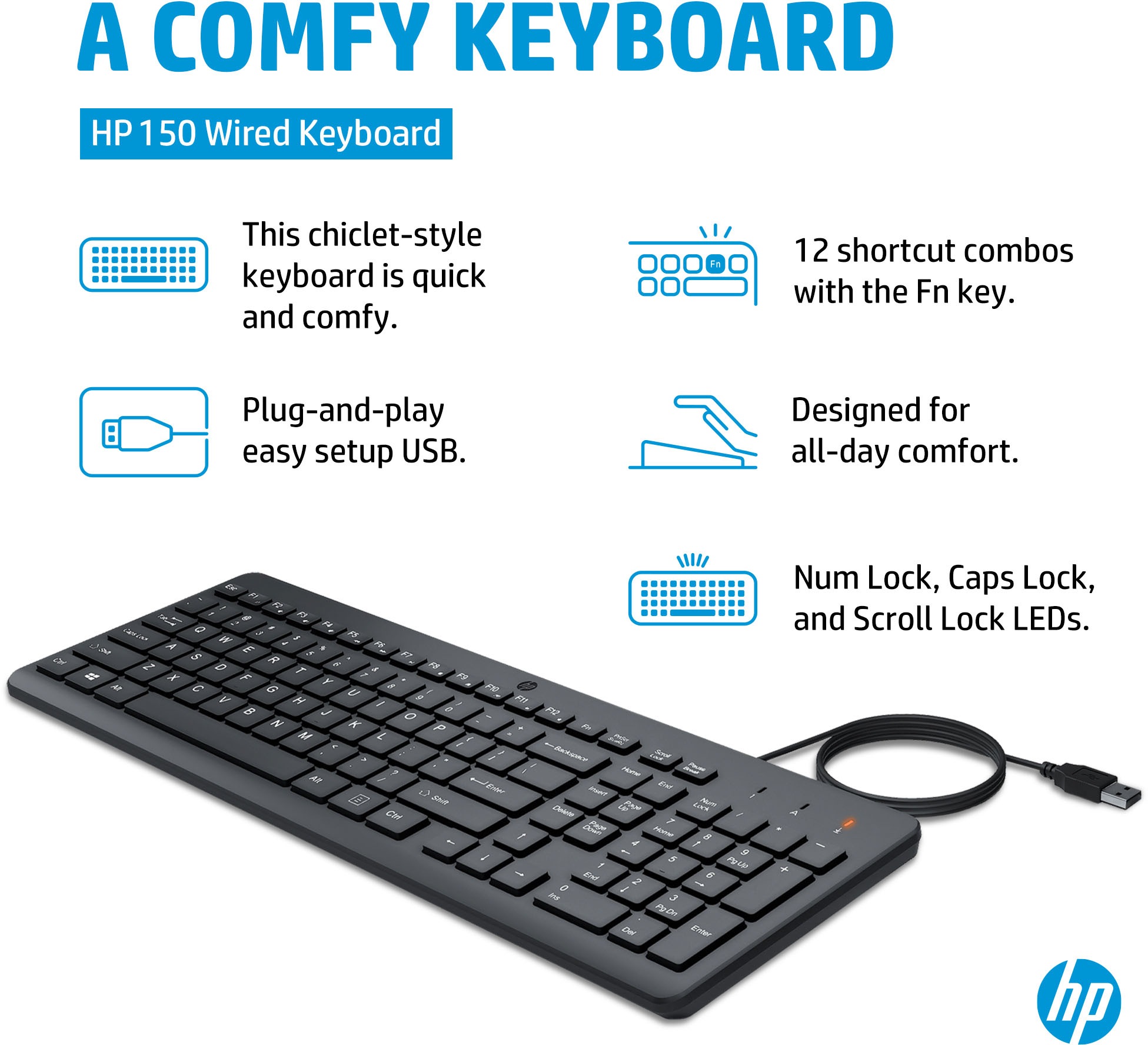 HP USB-Tastatur »150 Kabelgebundene Tastatur«, (USB-Anschluss-Ziffernblock-Fn-Tasten)