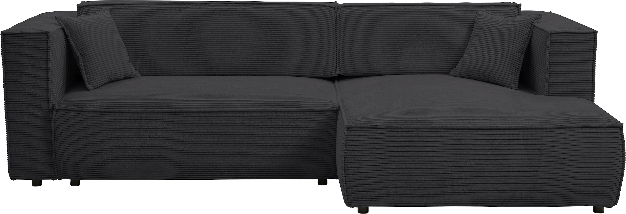 WERK2 Ecksofa »Atlanta, moderne Designsprache, Stellmaße 280x147cm, L-Form, Kedernaht«, hoher Komfort, Schlaffunktion & Bettkasten, Cord, Anthrazit
