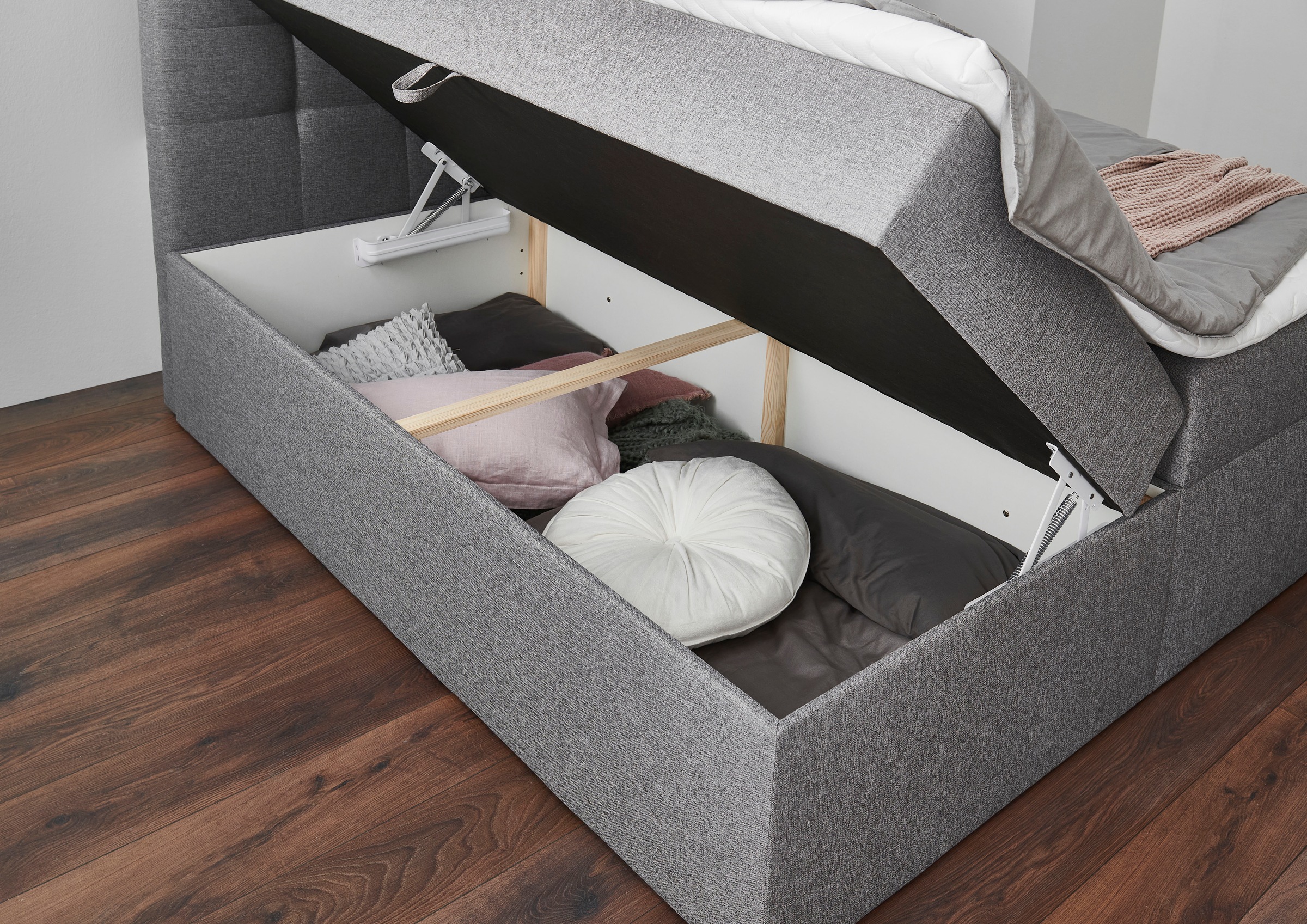 Boxbett HOME AFFAIRE, rot (bordeaux meliert), B:142cm L:210cm, Komplettbetten, Nische im Bettkasten für zusätzlichen Stauraum 2