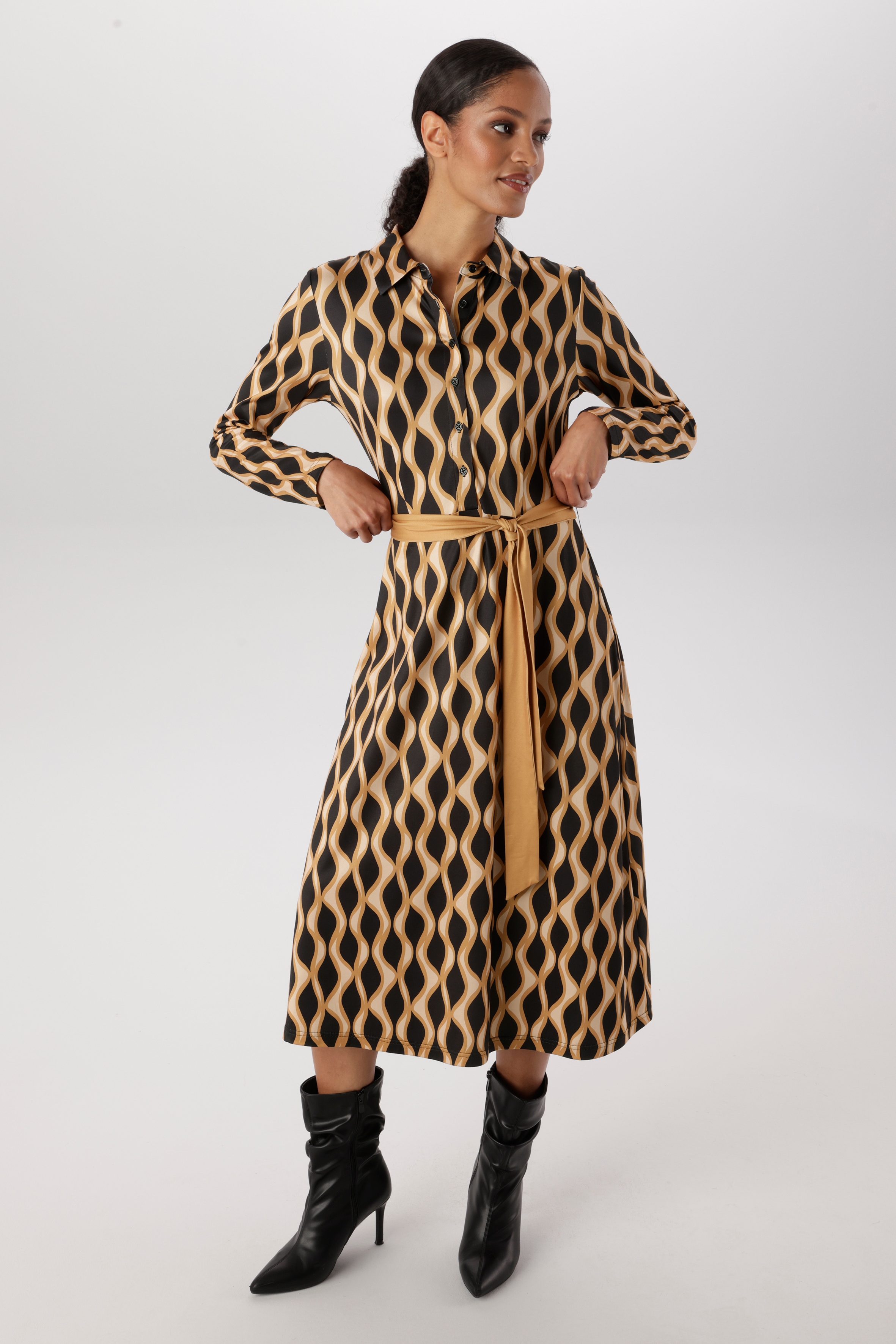 Aniston SELECTED Midikleid 2 tlg. mit Retromuster und abnehmbarem Bindeband - NEUE KOLLEKTION