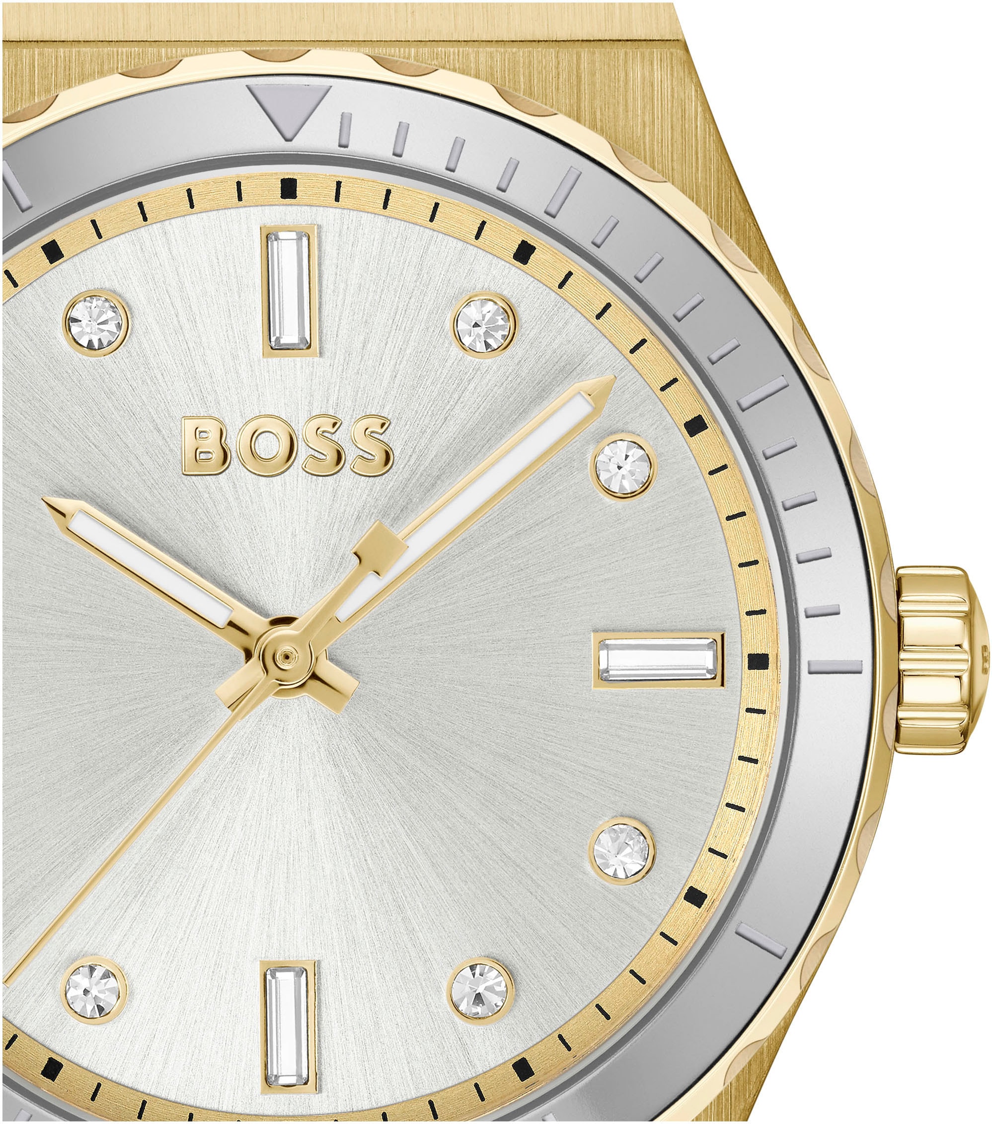 BOSS Quarzuhr »CANDOR LADIES SPORT«, Armbanduhr, Damenuhr, Edelstahlarmband, analog, Glassteine