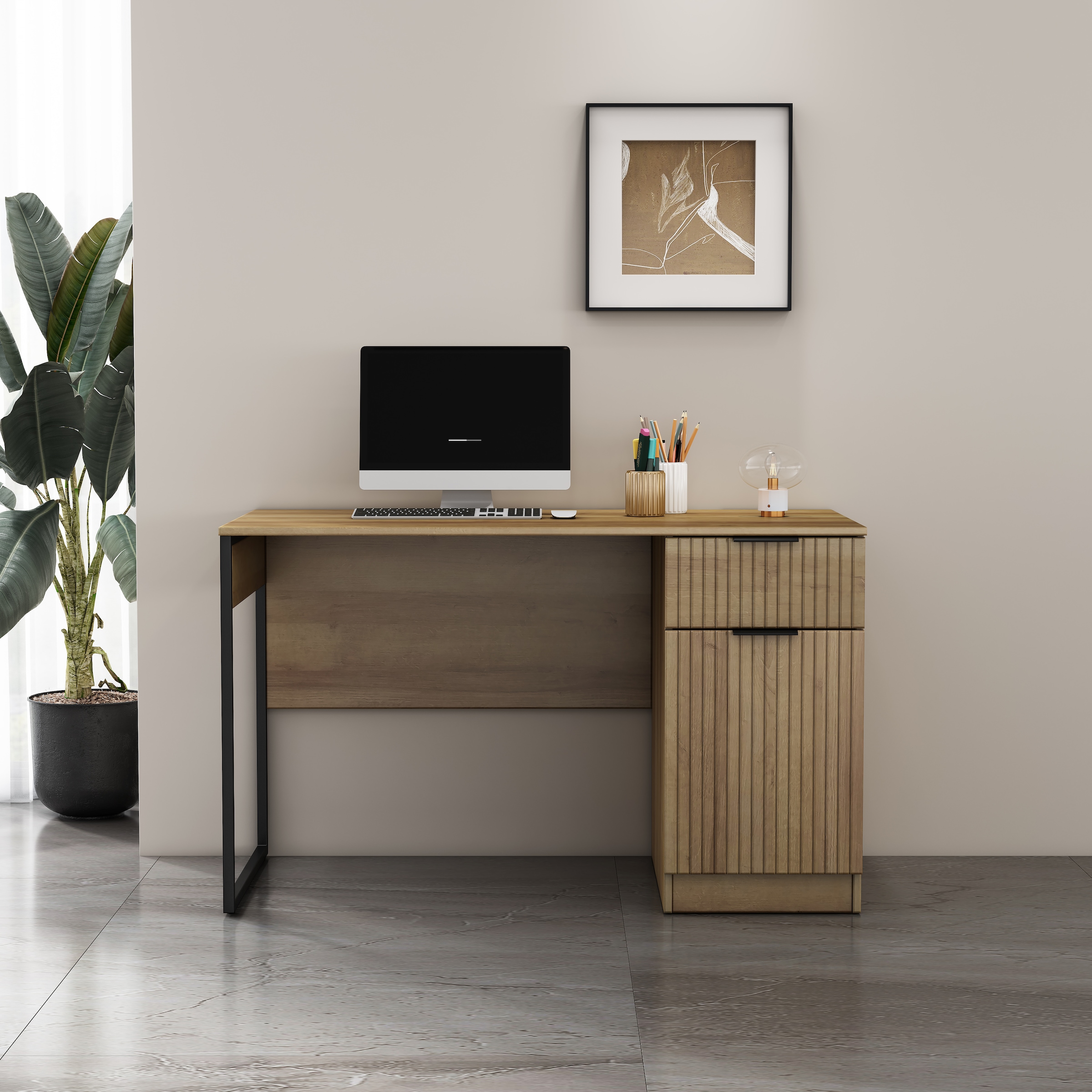 OTTO home Schreibtisch »Aspea« Set,  mit Schublade, ausreichend Stauraum, moderne Rillenoptik, B. 120 cm