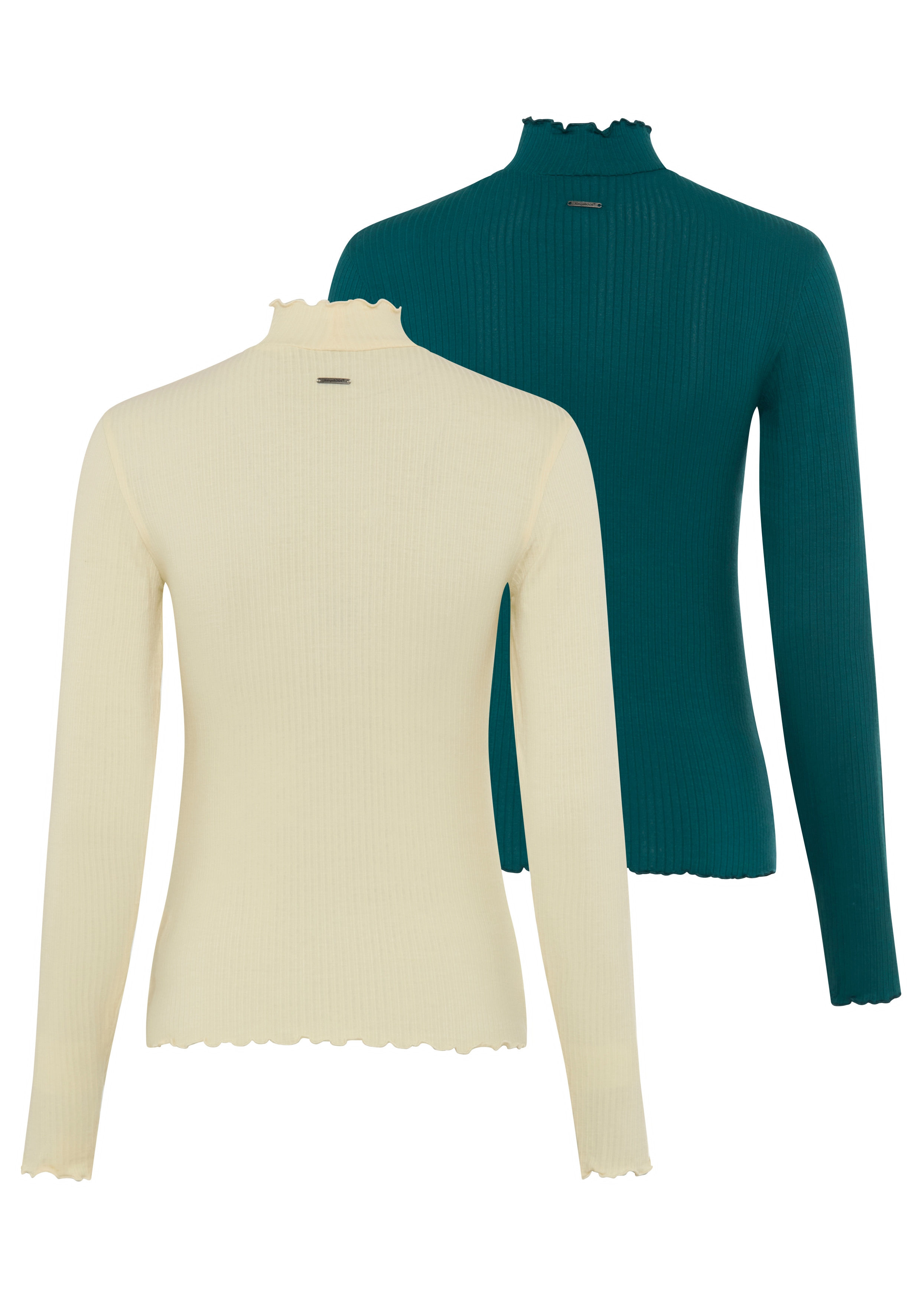 KangaROOS Langarmshirt Packung, 2 figurbetonte Passform, hüftlange Schnittform, aus Ripp Jersey
