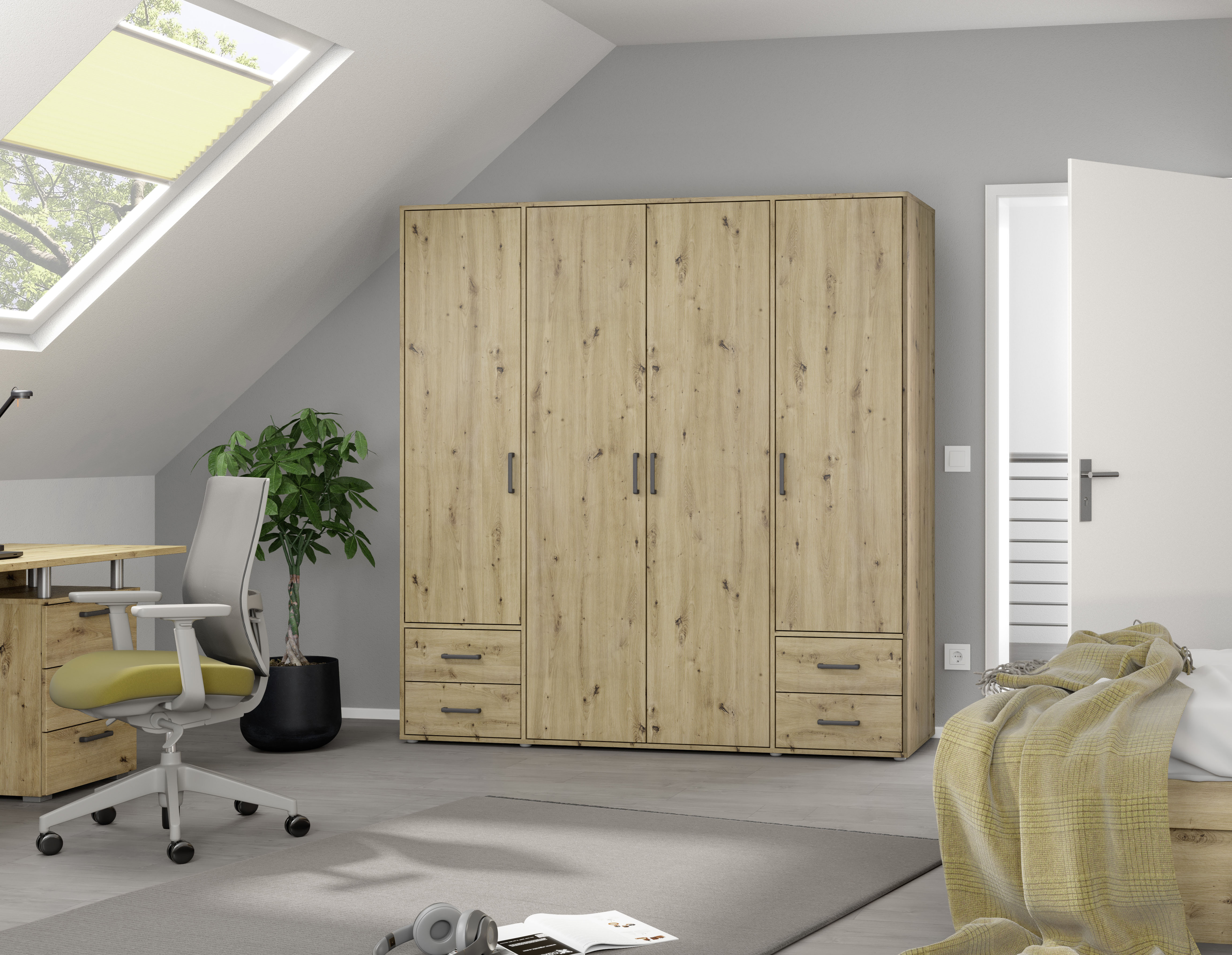 rauch Drehtürenschrank "Kleiderschrank Schrank Garderobe Wäscheschrank VOYAGER" in 3 verschiedenen Ausstattungen BASIC/CLASSIC/PREMIUM, mit 2 modernen Griffvarianten, mit Außenschubladen MADE IN GERMANY