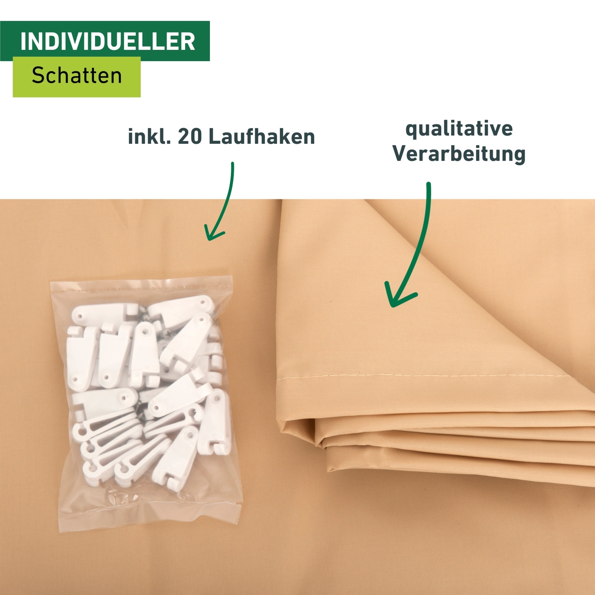 Windhager Sonnensegel für Seilspannmarkise, inklusive Laufhaken, 4,2x1,4 m